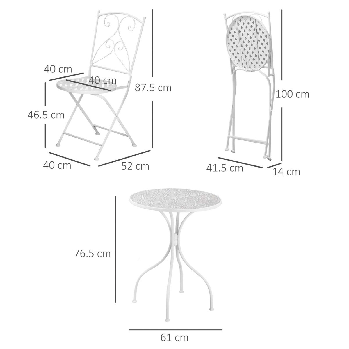 Outsunny Garden Bistro Set With Mosaic Tabletop, 3 Piece - White>