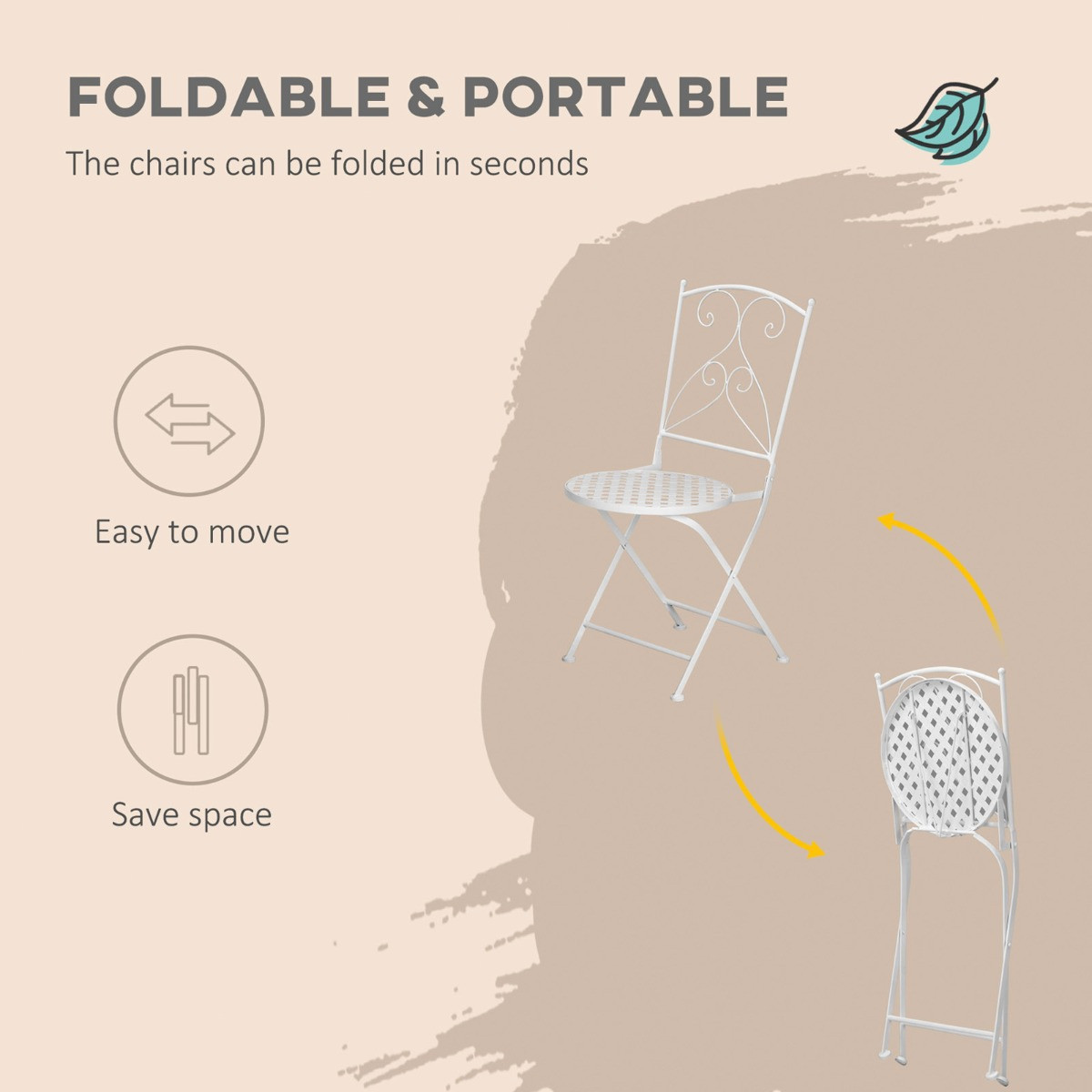 Outsunny Garden Bistro Set With Mosaic Tabletop, 3 Piece - White>