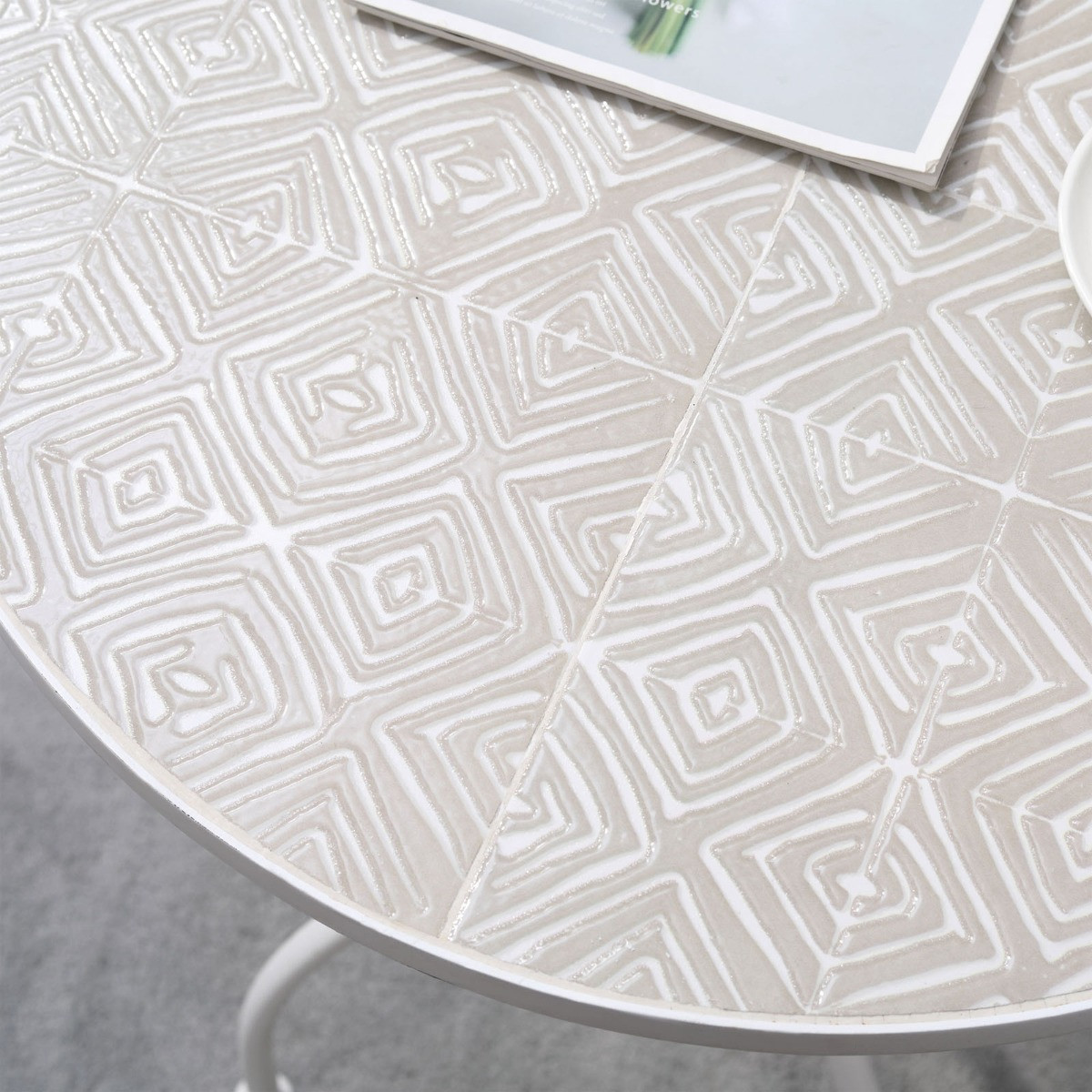 Outsunny Garden Bistro Set With Mosaic Tabletop, 3 Piece - White>