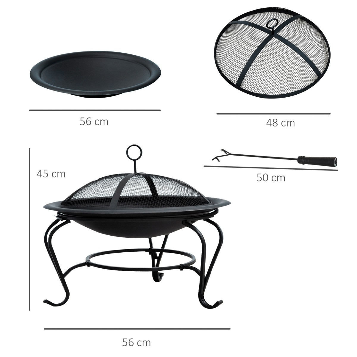 Outsunny Steel Fire Pit With Lid - Black>