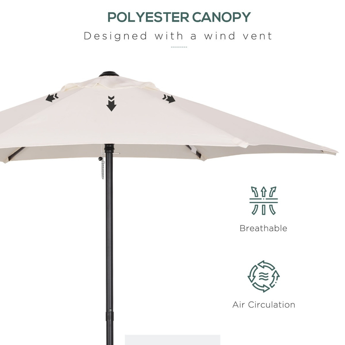 Outsunny Patio Parasol Umbrella, Cream - 1.96m>