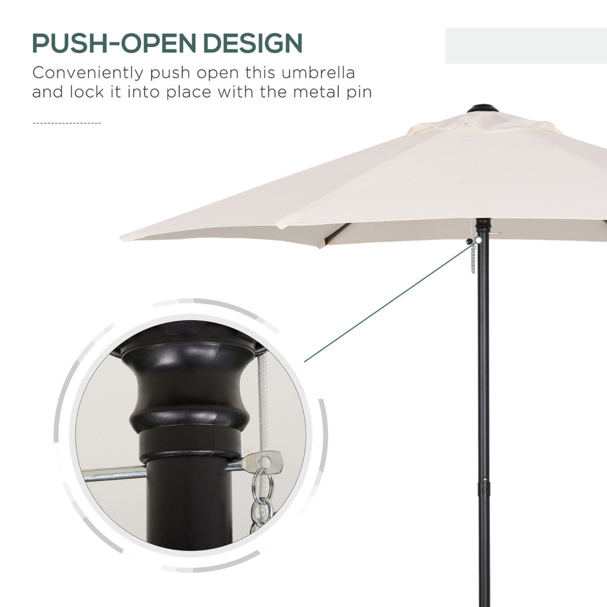 Outsunny Patio Parasol Umbrella, Cream - 1.96m>