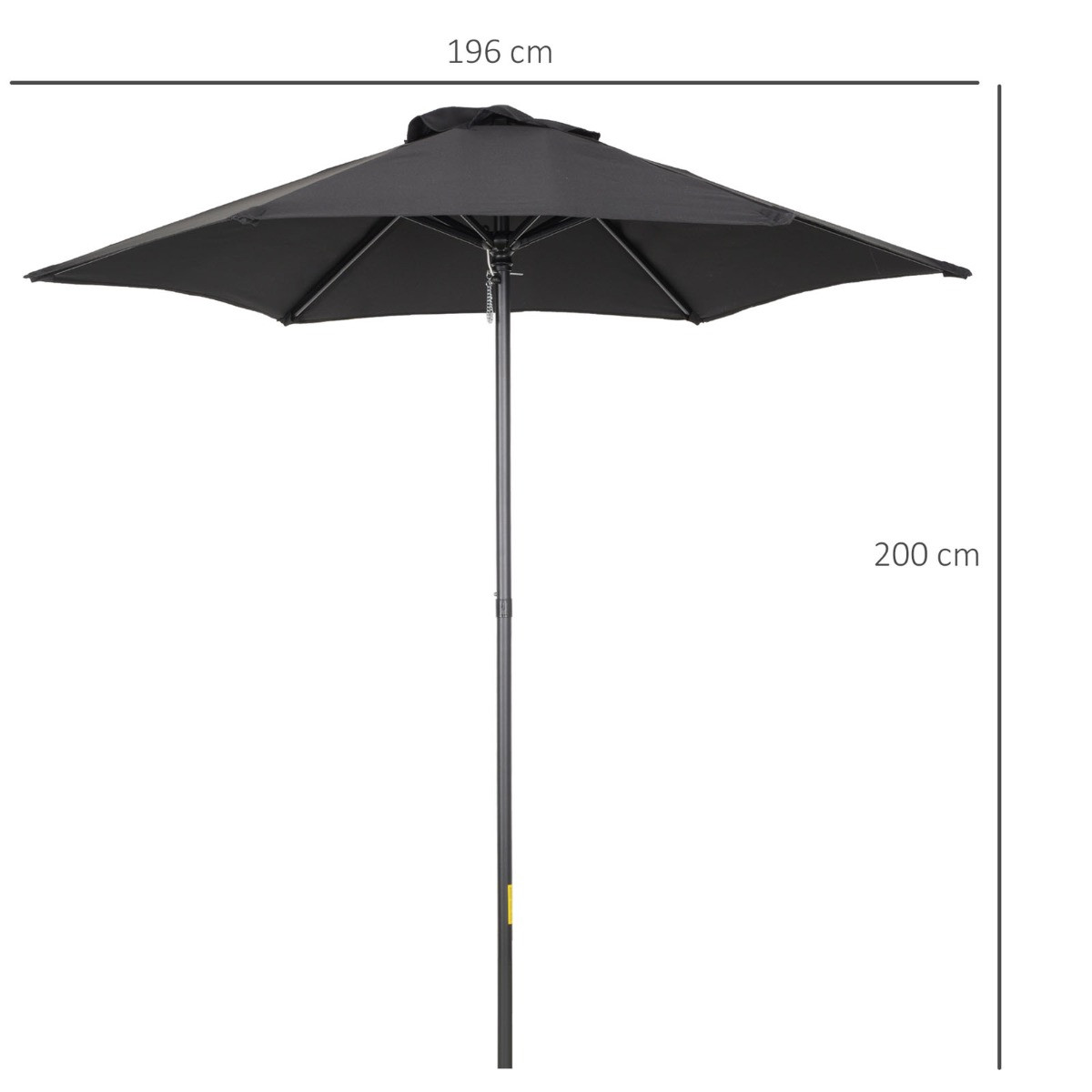 Outsunny Patio Parasol Umbrella, Black - 1.96m>