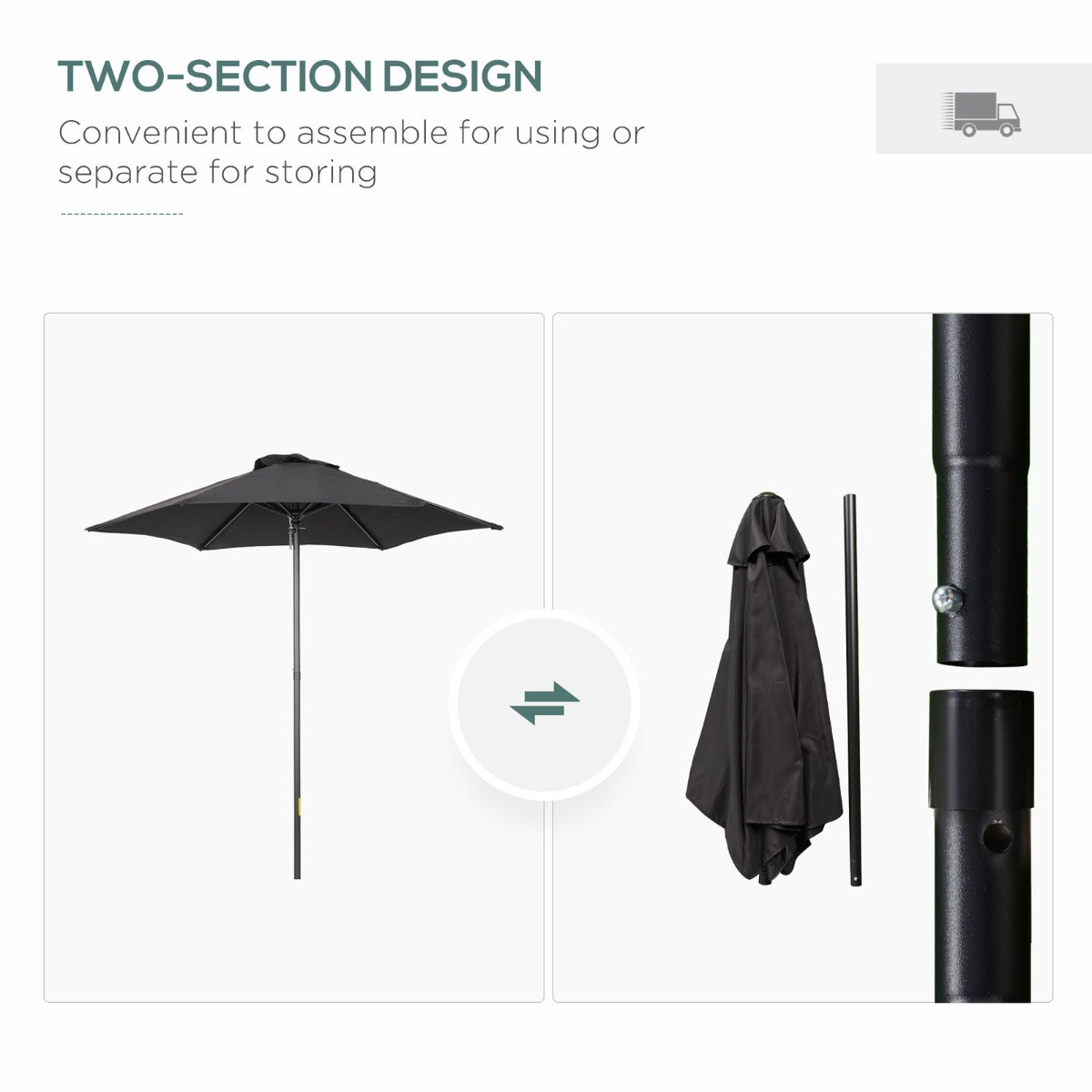 Outsunny Patio Parasol Umbrella, Black - 1.96m>
