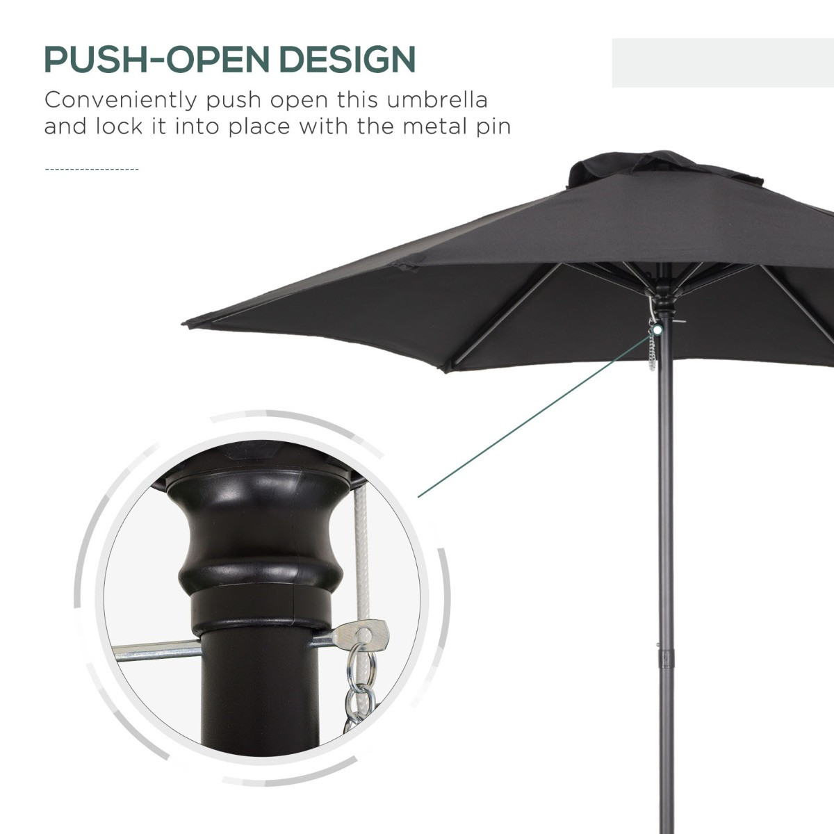 Outsunny Patio Parasol Umbrella, Black - 1.96m>