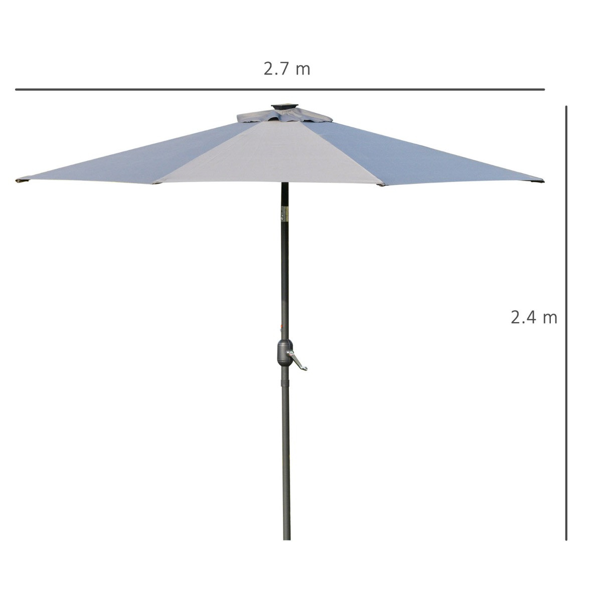 Outsunny 24 LED Solar Powered Parasol Umbrella, Charcoal - 2.7m>