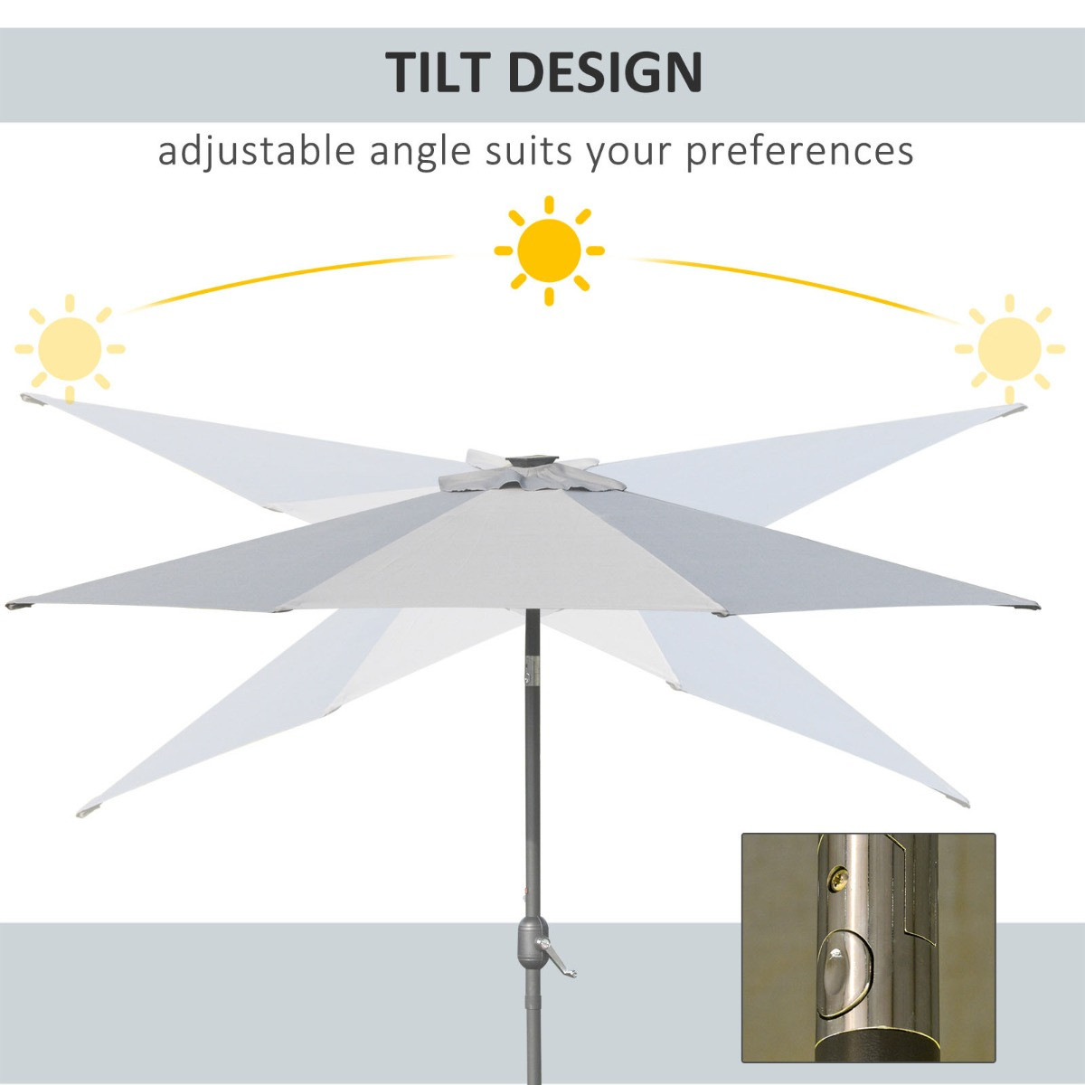 Outsunny 24 LED Solar Powered Parasol Umbrella, Charcoal - 2.7m>