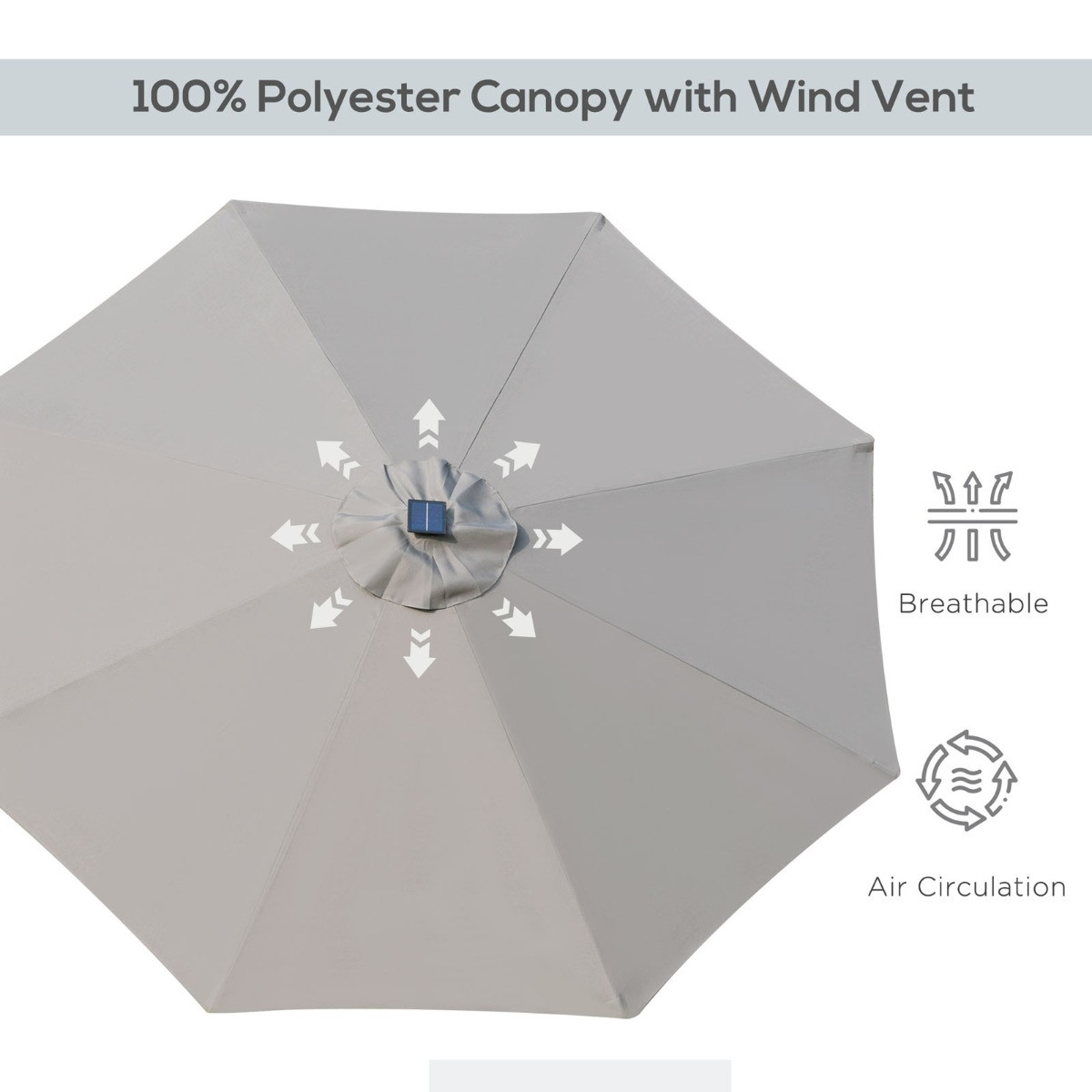 Outsunny 24 LED Solar Powered Parasol Umbrella, Charcoal - 2.7m>