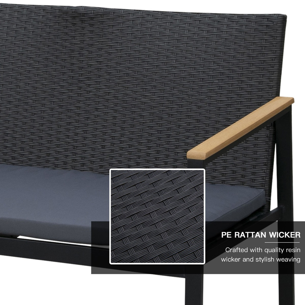 Outsunny Rattan Sofa And Chairs Set, 4 Piece - Black>