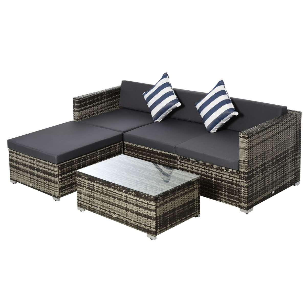 Outsunny Rattan Garden Sectional Sofa Set, Grey - 4 Seater>