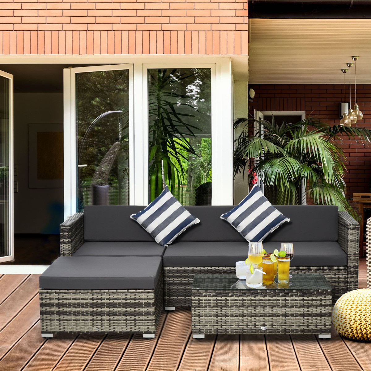 Outsunny Rattan Garden Sectional Sofa Set, Grey - 4 Seater>