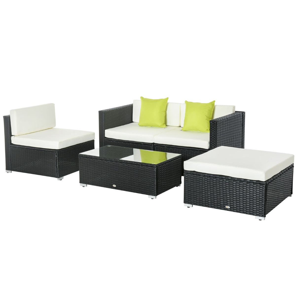 Outsunny Rattan Garden Sectional Sofa Set, Black - 4 Seater>