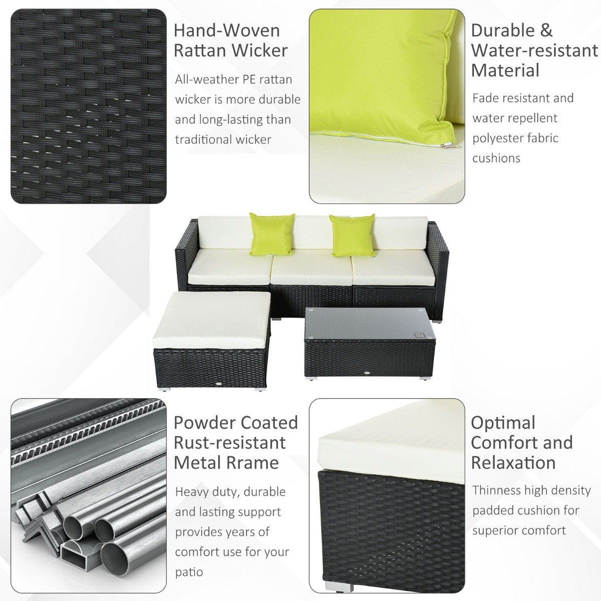 Outsunny Rattan Garden Sectional Sofa Set, Black - 4 Seater>