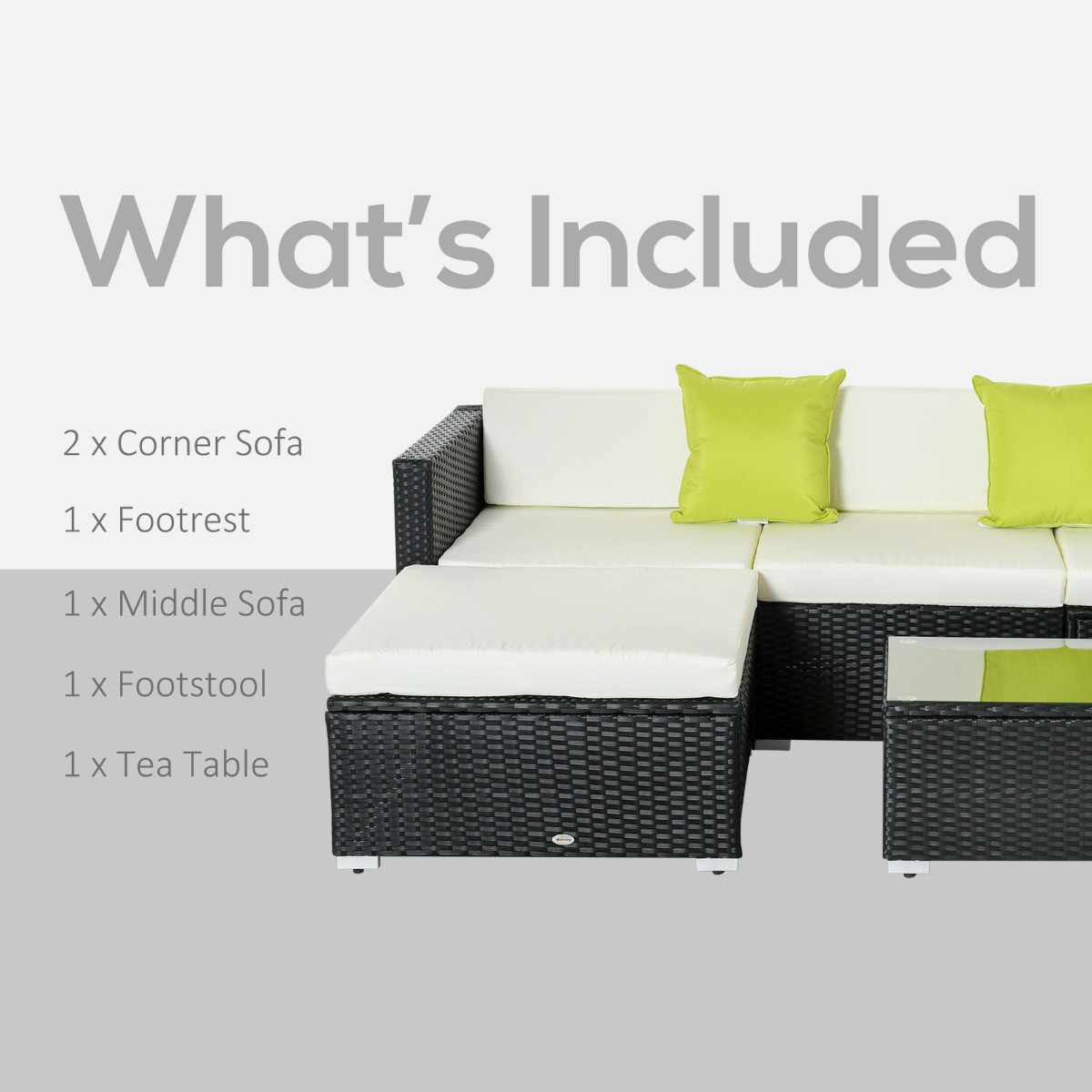 Outsunny Rattan Garden Sectional Sofa Set, Black - 4 Seater>