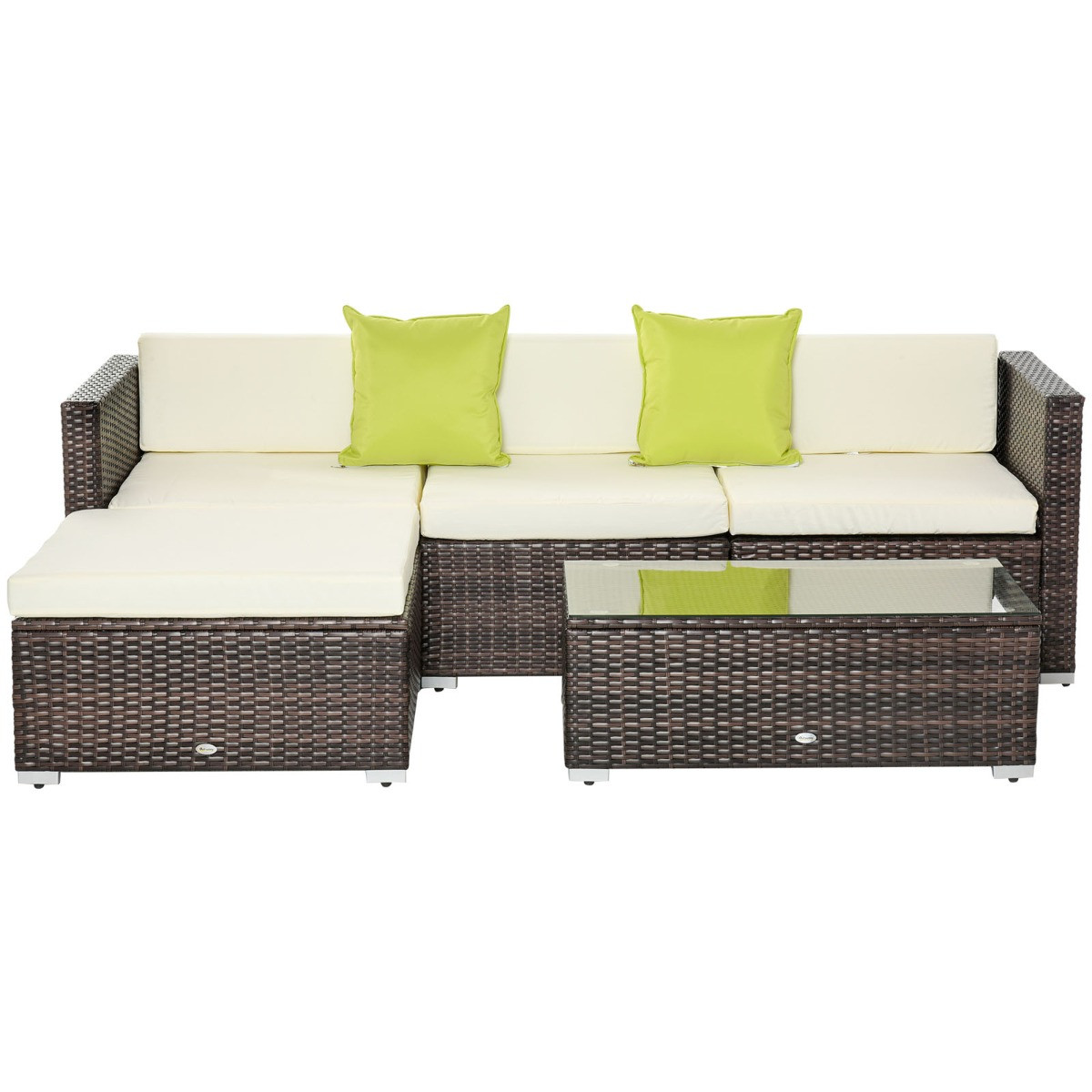 Outsunny Rattan Garden Sectional Sofa Set, Brown - 4 Seater>