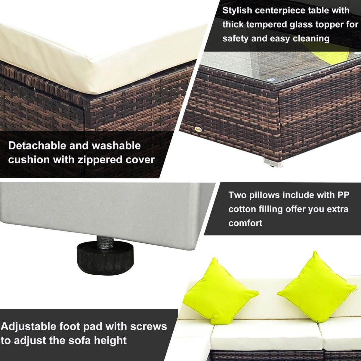 Outsunny Rattan Garden Sectional Sofa Set, Brown - 4 Seater>