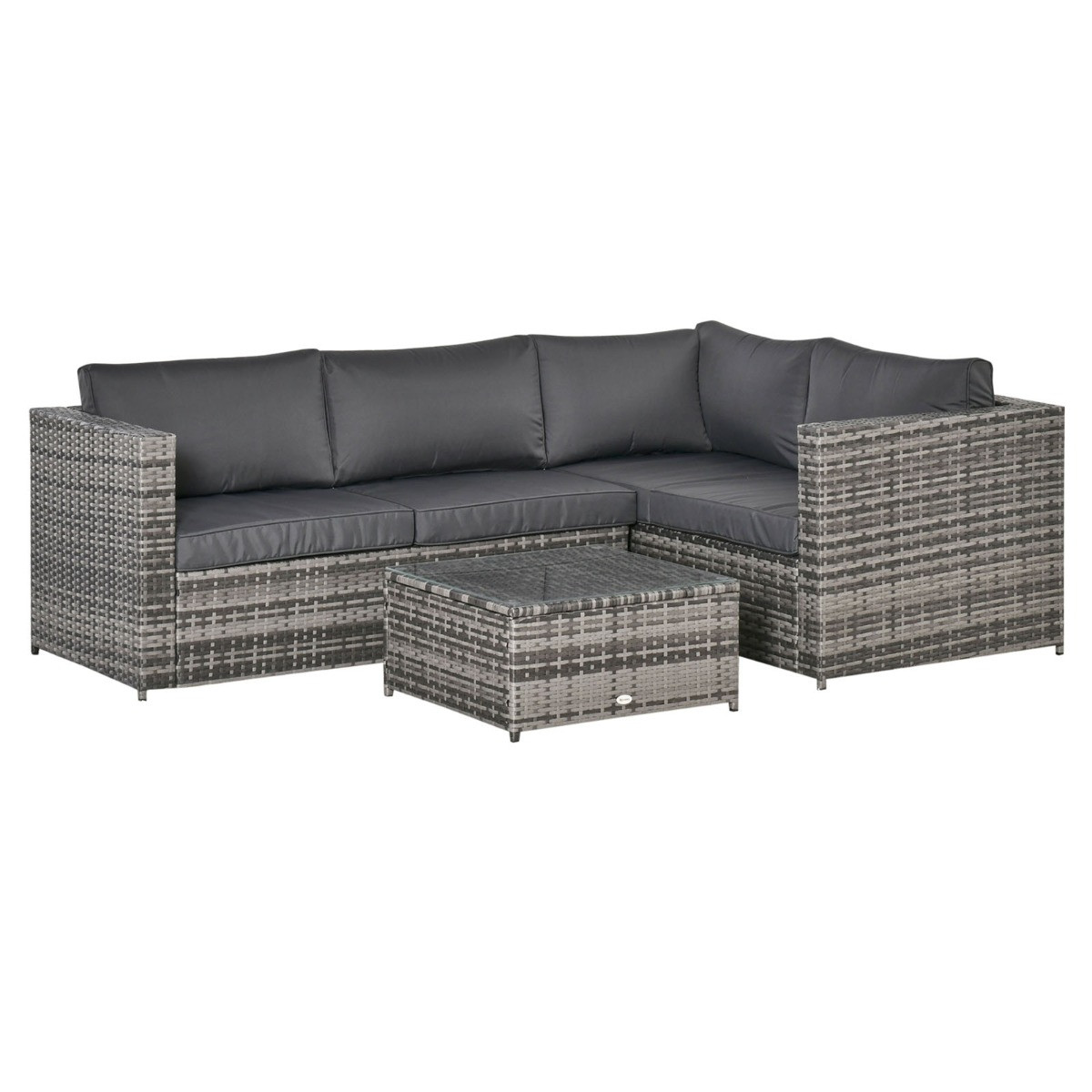 Outsunny Rattan Corner Sofa Set With Coffee Table, Grey - 4 Seater>