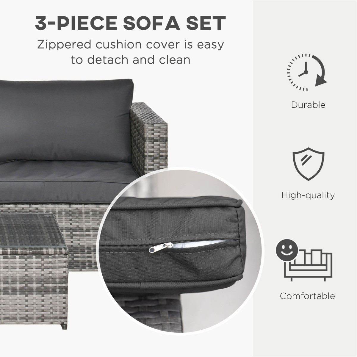 Outsunny Rattan Corner Sofa Set With Coffee Table, Grey - 4 Seater>