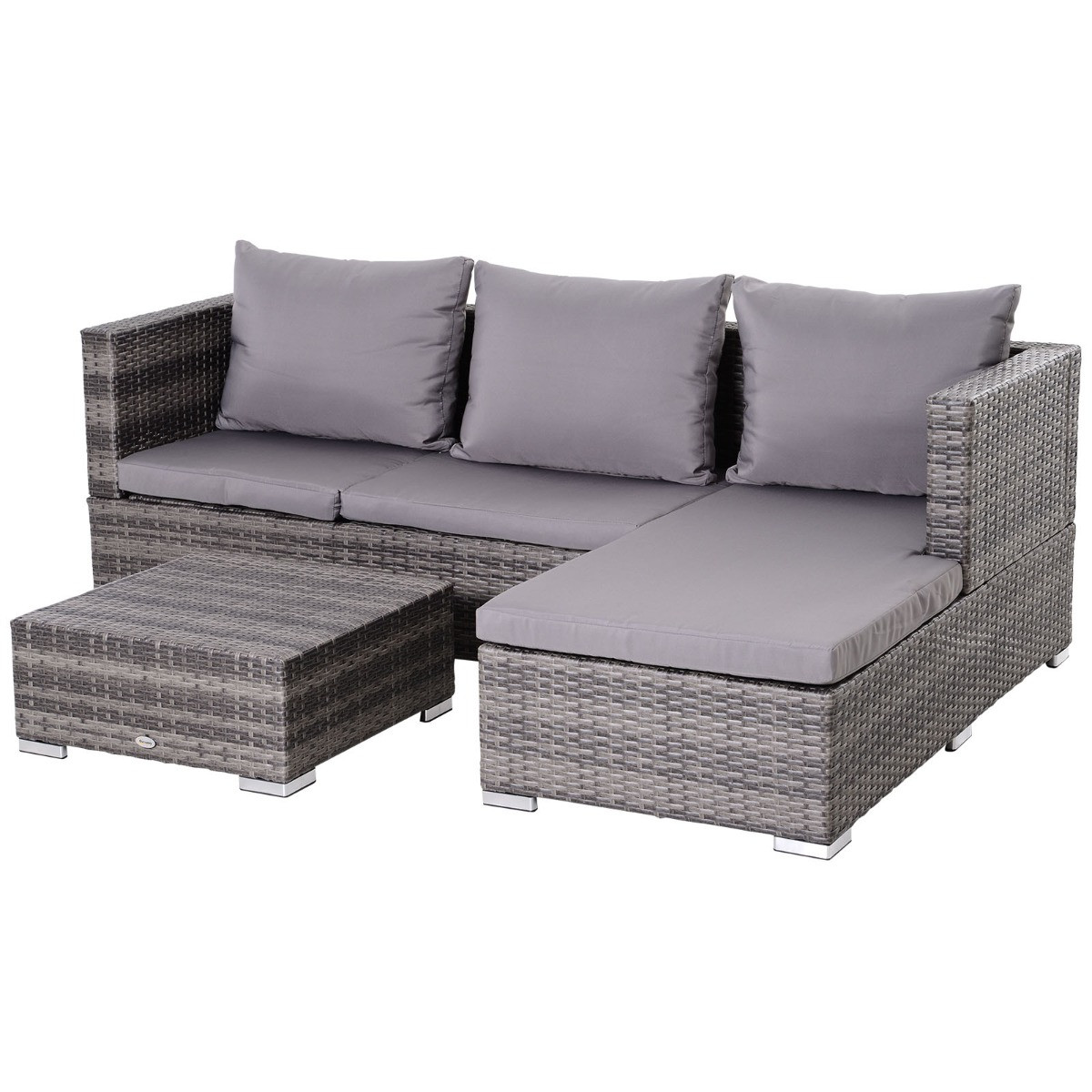 Outsunny Rattan L Shaped Sofa Set, Grey - 4 Seater>