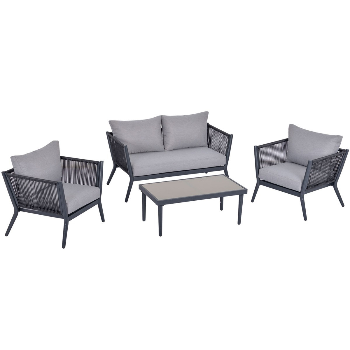 Outsunny Wicker Rattan Sofa Set With Coffee Table, Charcoal - 4 Seater>