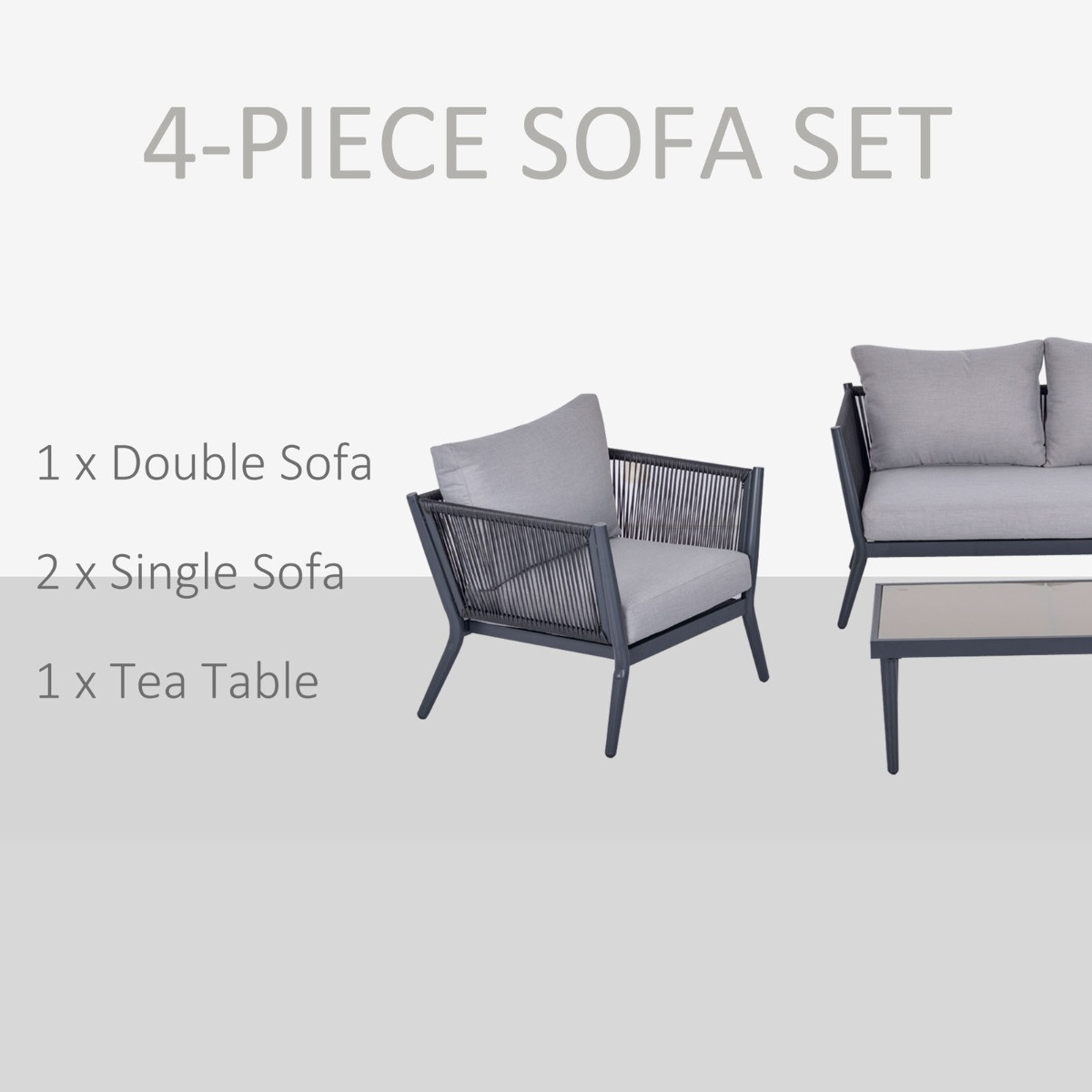 Outsunny Wicker Rattan Sofa Set With Coffee Table, Charcoal - 4 Seater>