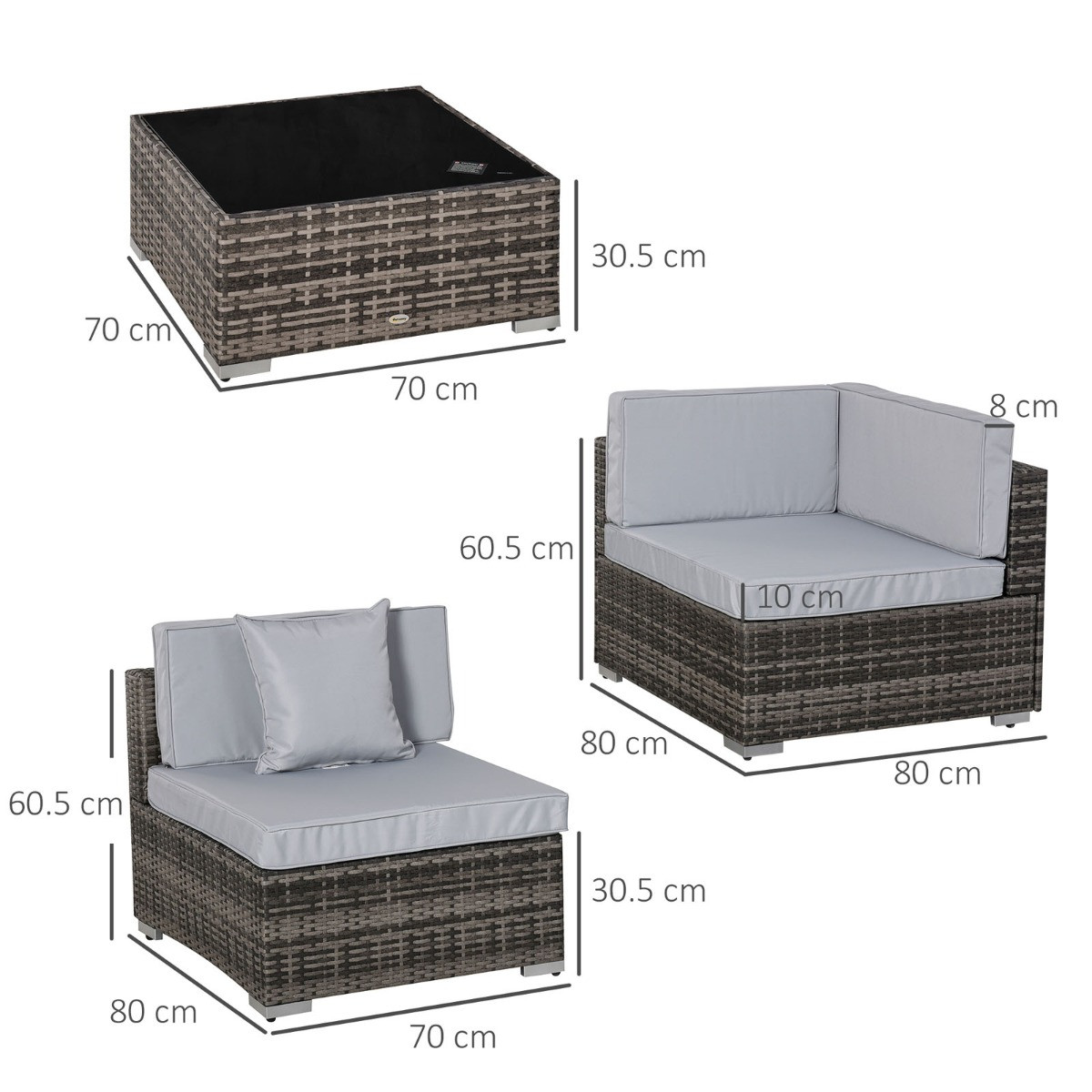 Outsunny Wicker Rattan Sectional Sofa Furniture Set, Grey - 6 Seater>