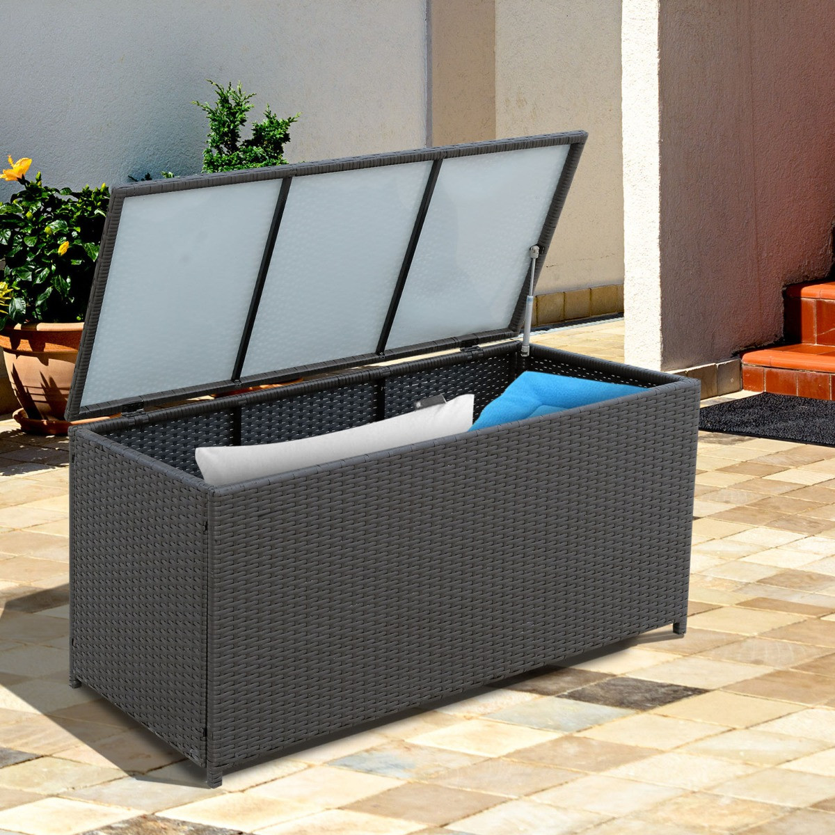 Outsunny Rattan Storage Box - Dark Brown>