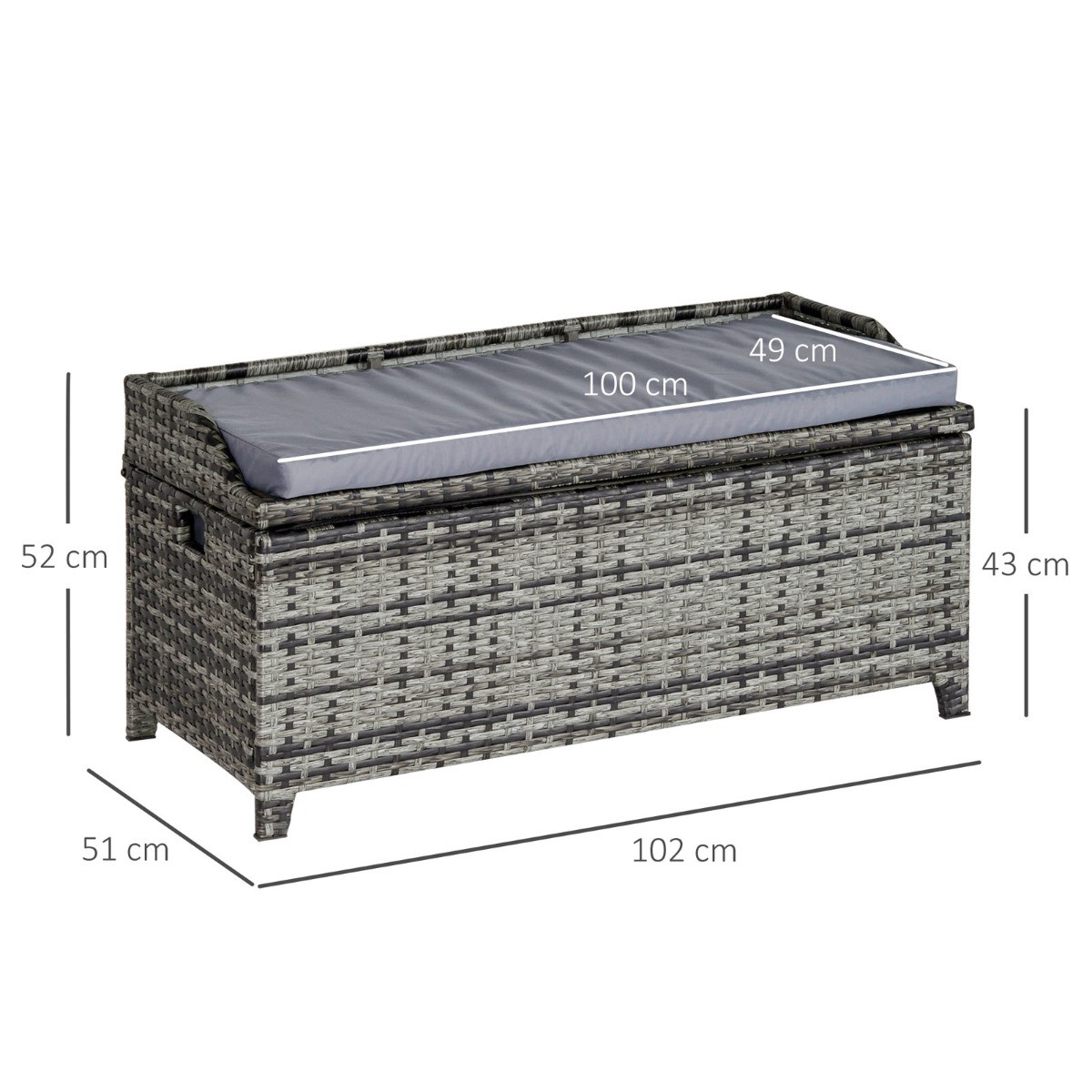 Outsunny Wicker Rattan Storage Box Seat With Cushion - Grey>