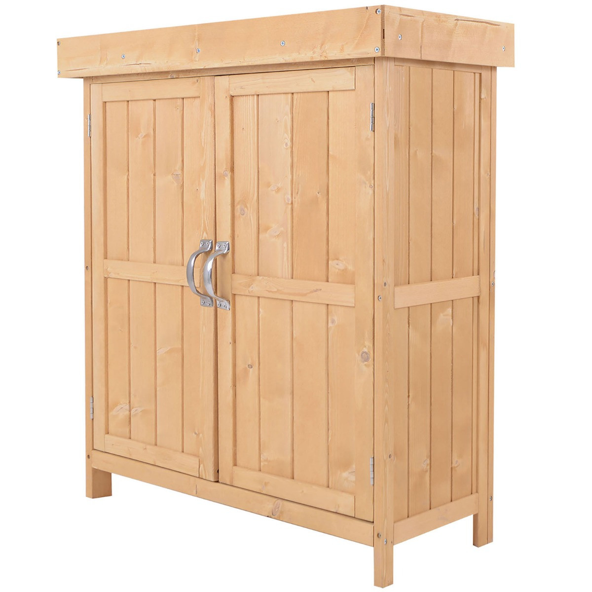 Outsunny Wooden Garden Storage Shed Cabinet - Natural Wood>