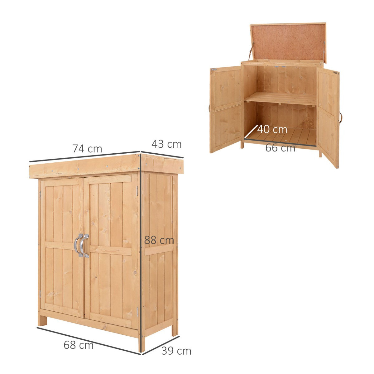 Outsunny Wooden Garden Storage Shed Cabinet - Natural Wood>