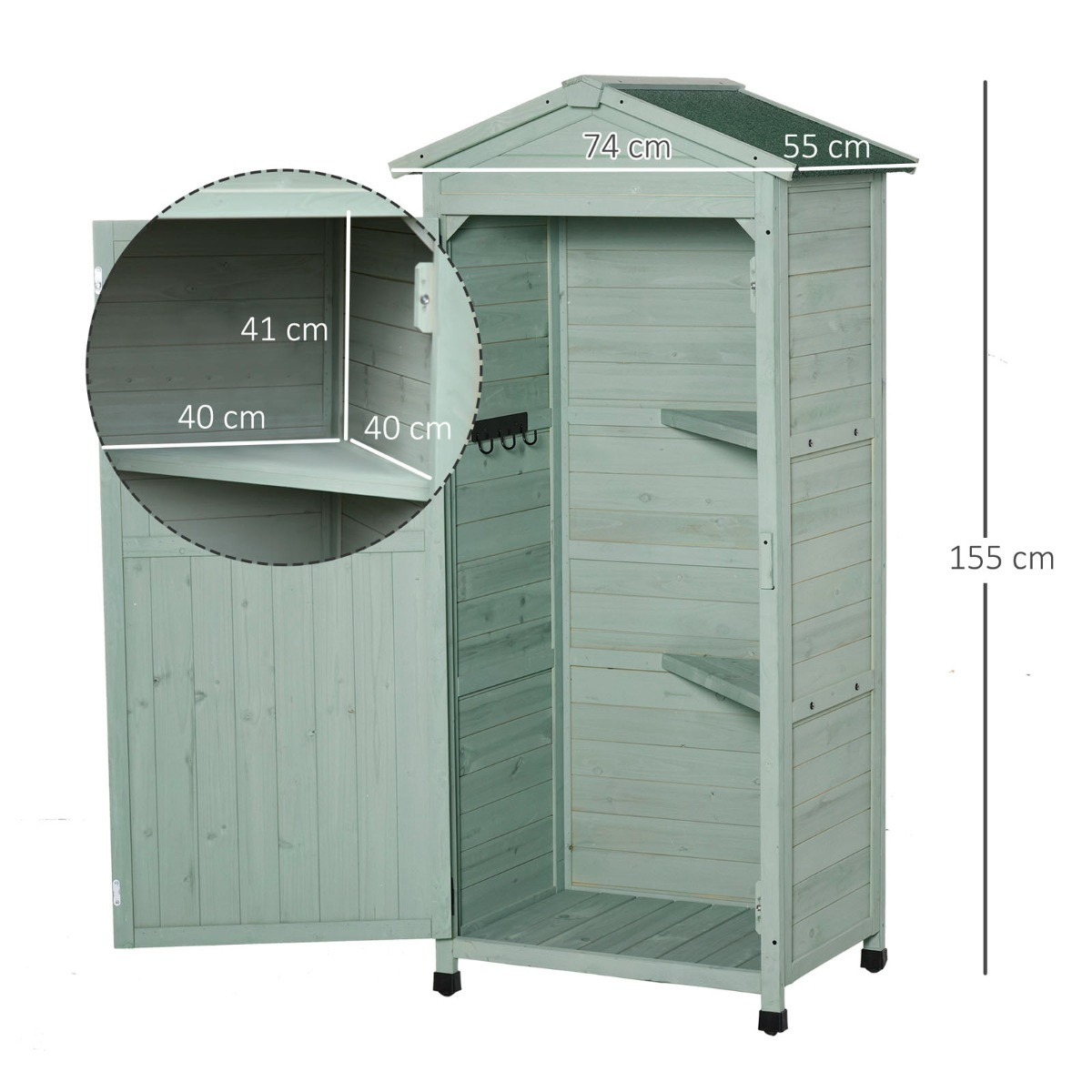 Outsunny Wooden Garden Storage Shed Cabinet, Sage - Tall>