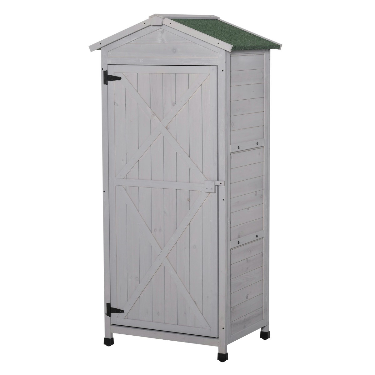 Outsunny Wooden Garden Storage Shed Cabinet, Grey - Tall>