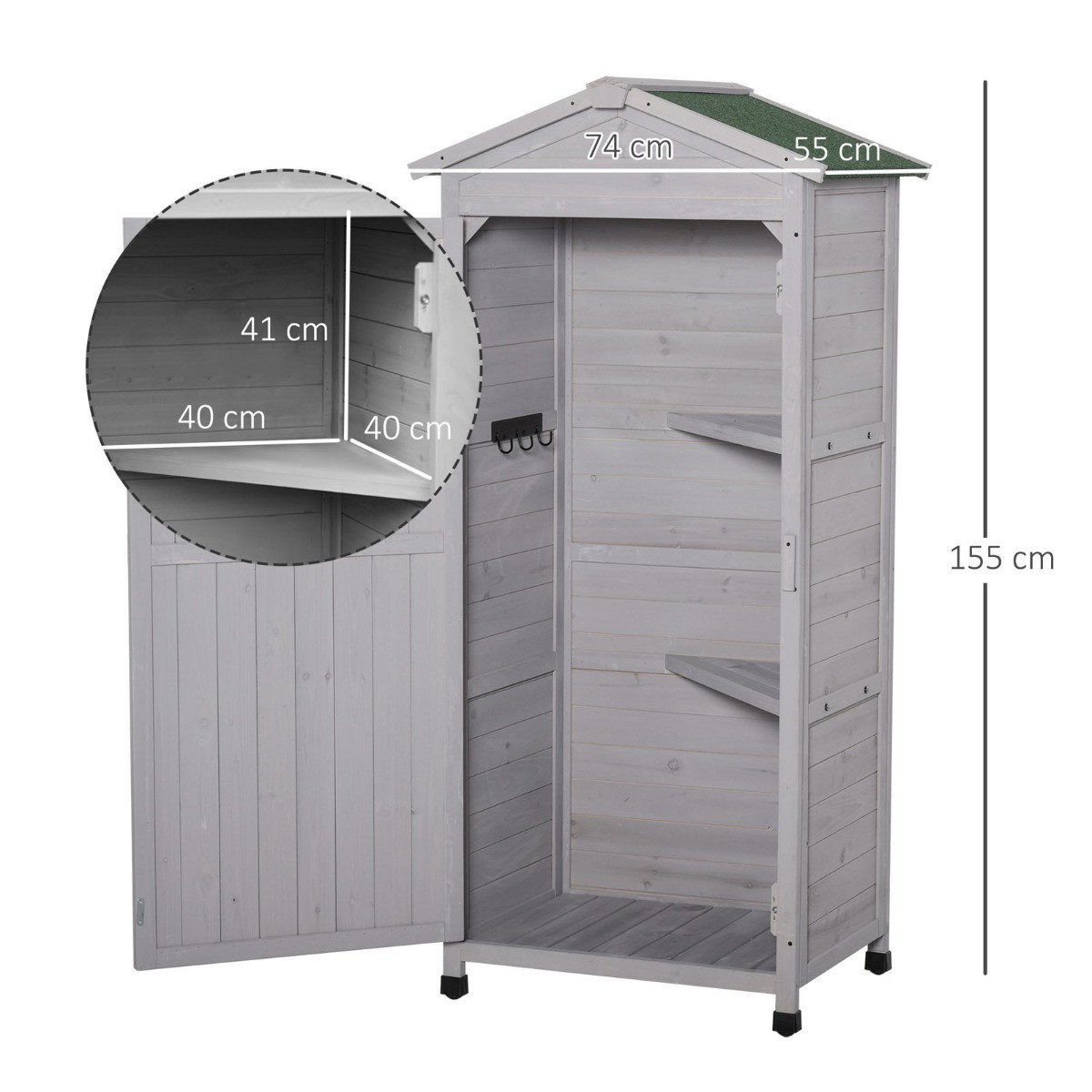 Outsunny Wooden Garden Storage Shed Cabinet, Grey - Tall>