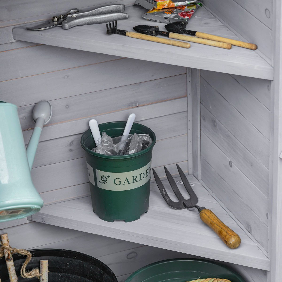 Outsunny Wooden Garden Storage Shed Cabinet, Grey - Tall>