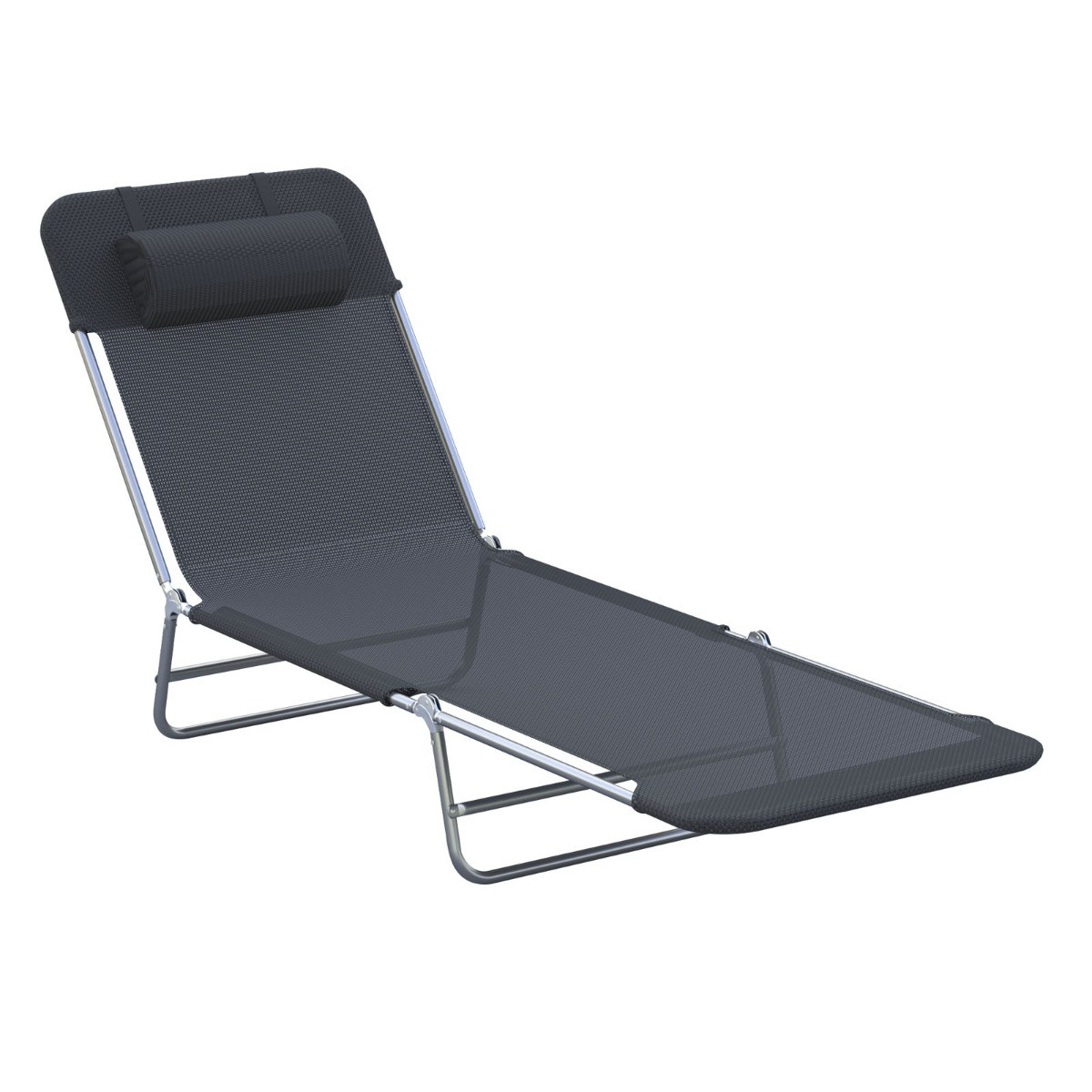 Outsunny Garden Recliner Adjustable Sun Lounger - Black>