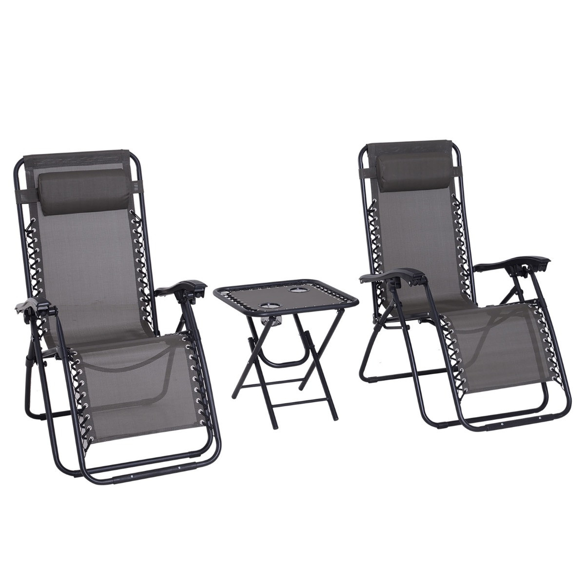 Outsunny ZeroGravity Chairs With Foldable Table, Grey 2 Chairs