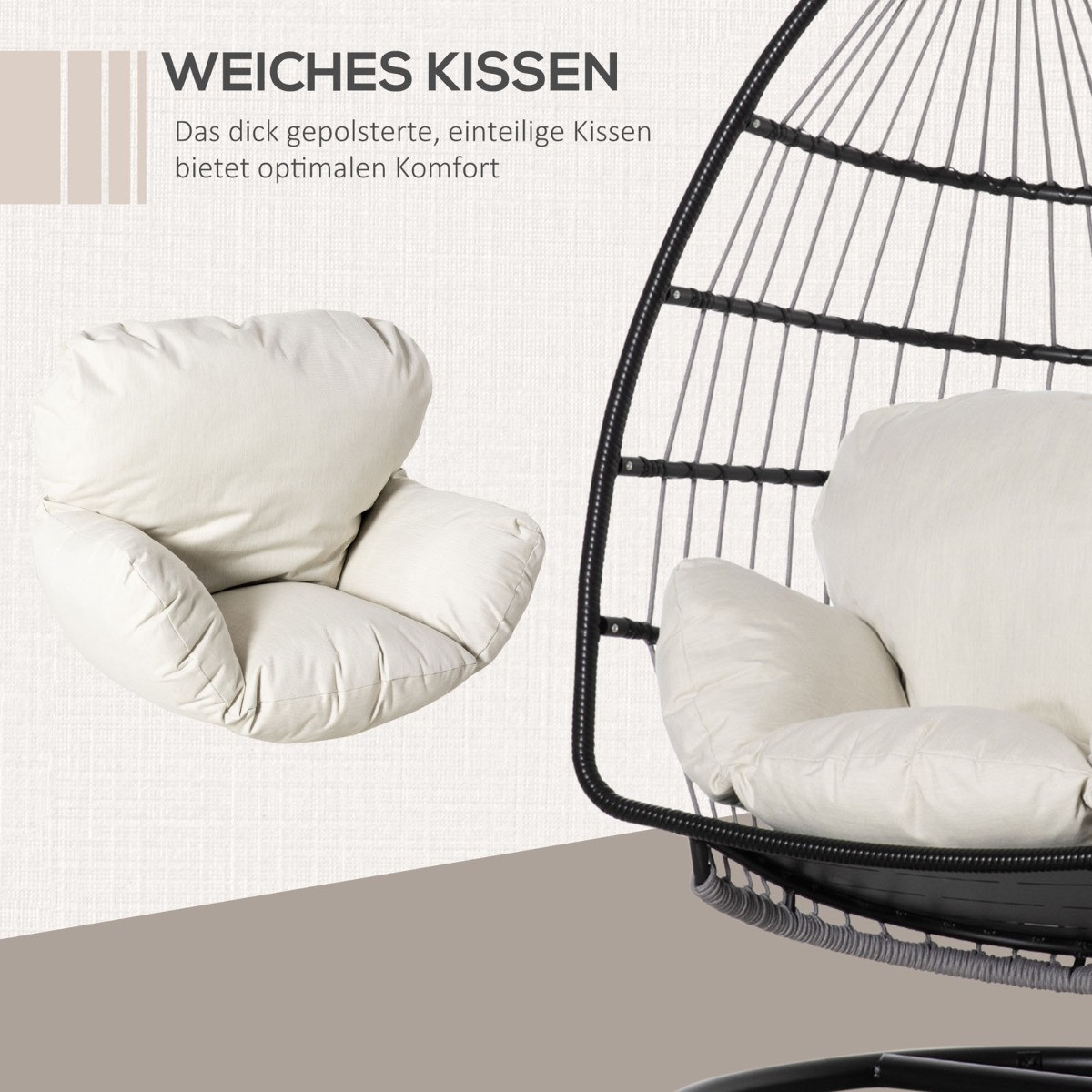 Outsunny Rattan Hanging Egg Chair Swing Hammock - Black>