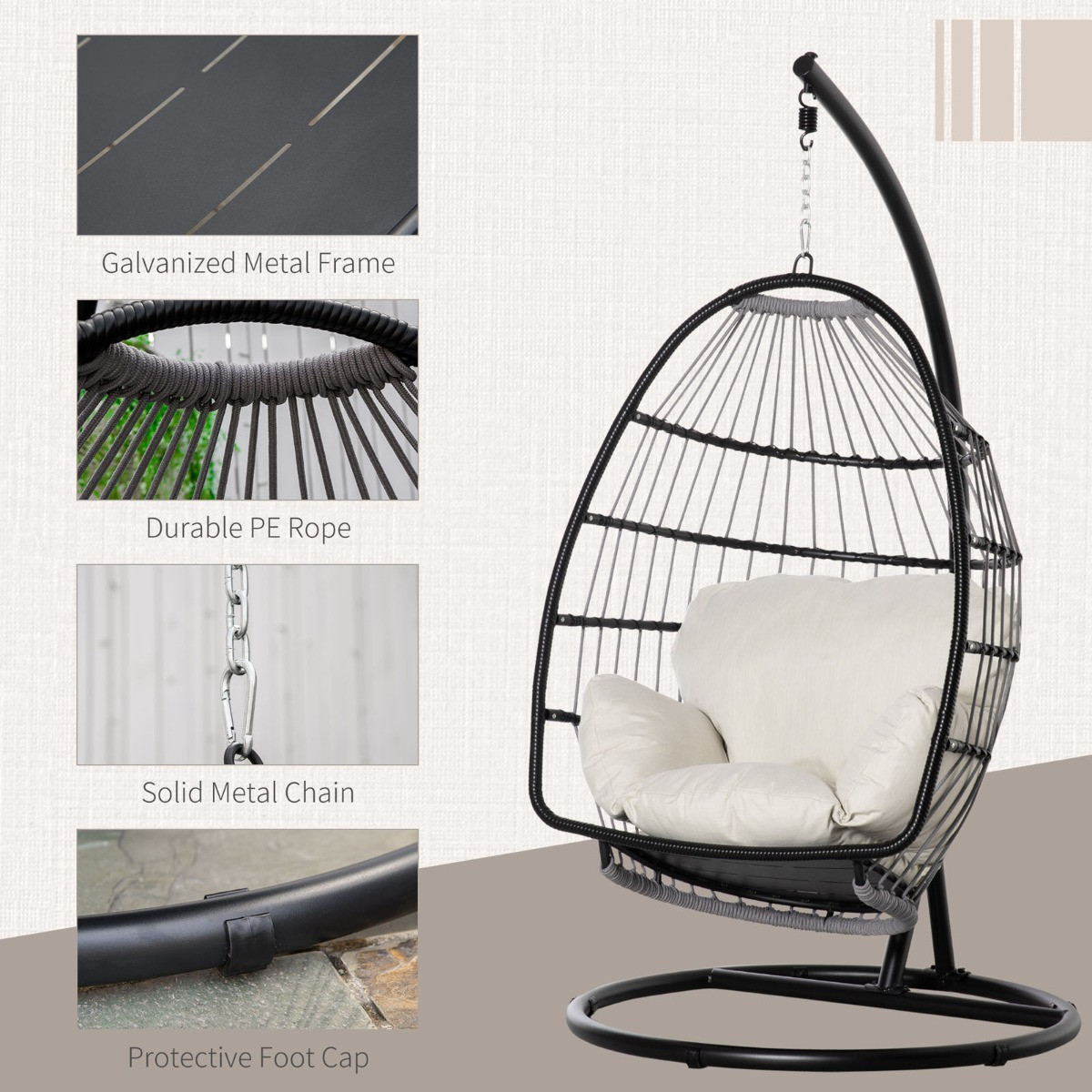 Outsunny Rattan Hanging Egg Chair Swing Hammock - Black>