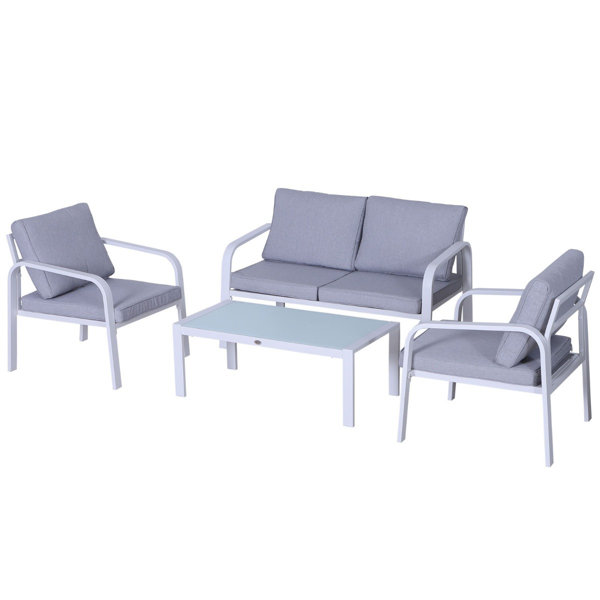 Outsunny Pe Rattan Table And Chairs Set, 4 Seater - White/Grey>