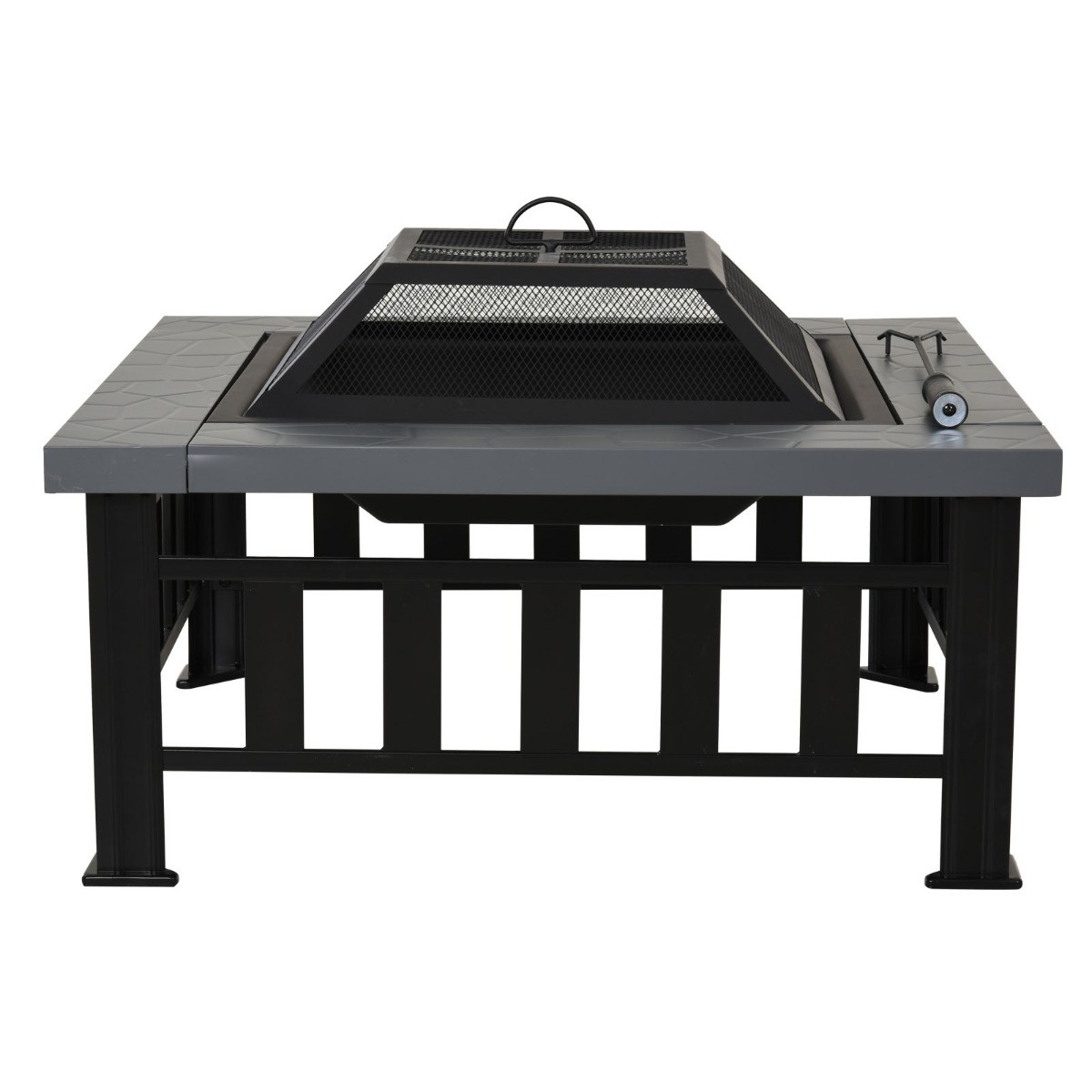 Outsunny Square Metal Fire Pit With Cover - Black/Grey>