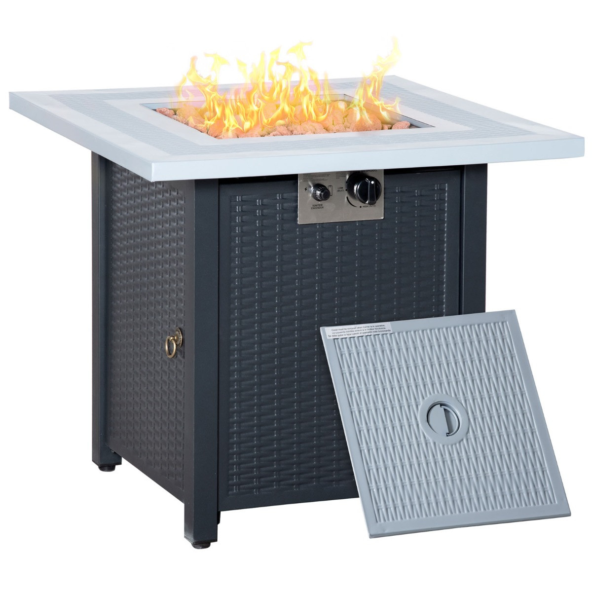 Outsunny Square Propane Gas Fire Pit Table - Black/Grey>