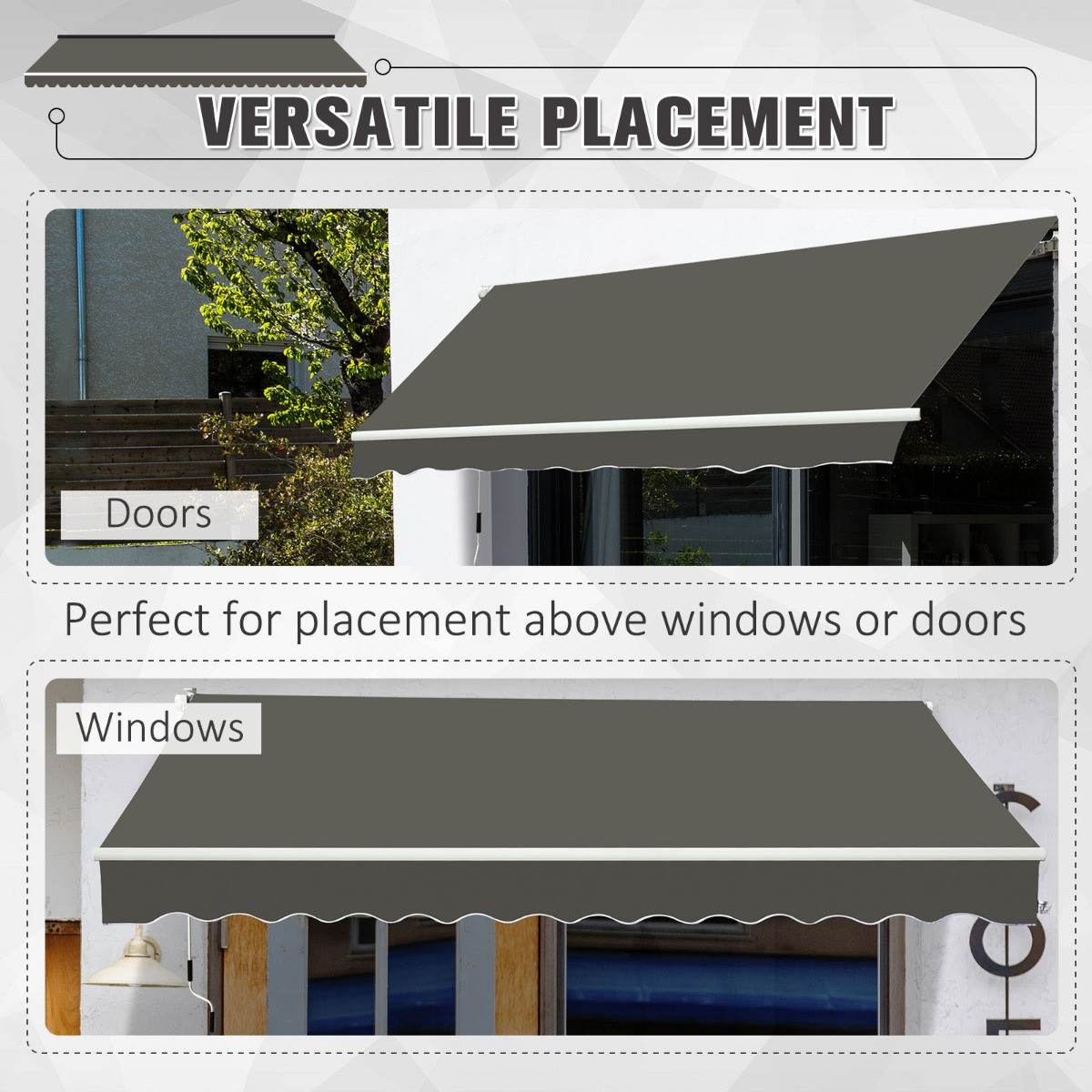 Outsunny Retractable Awning Canopy Shelter, Grey - 3X2M>