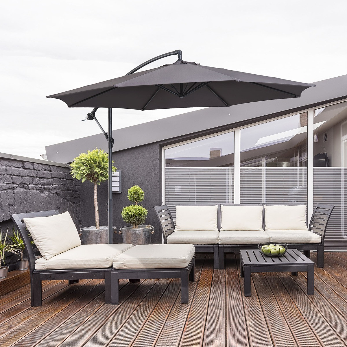 Outsunny Cantilever Parasol Umbrella, Charcoal - 3M>