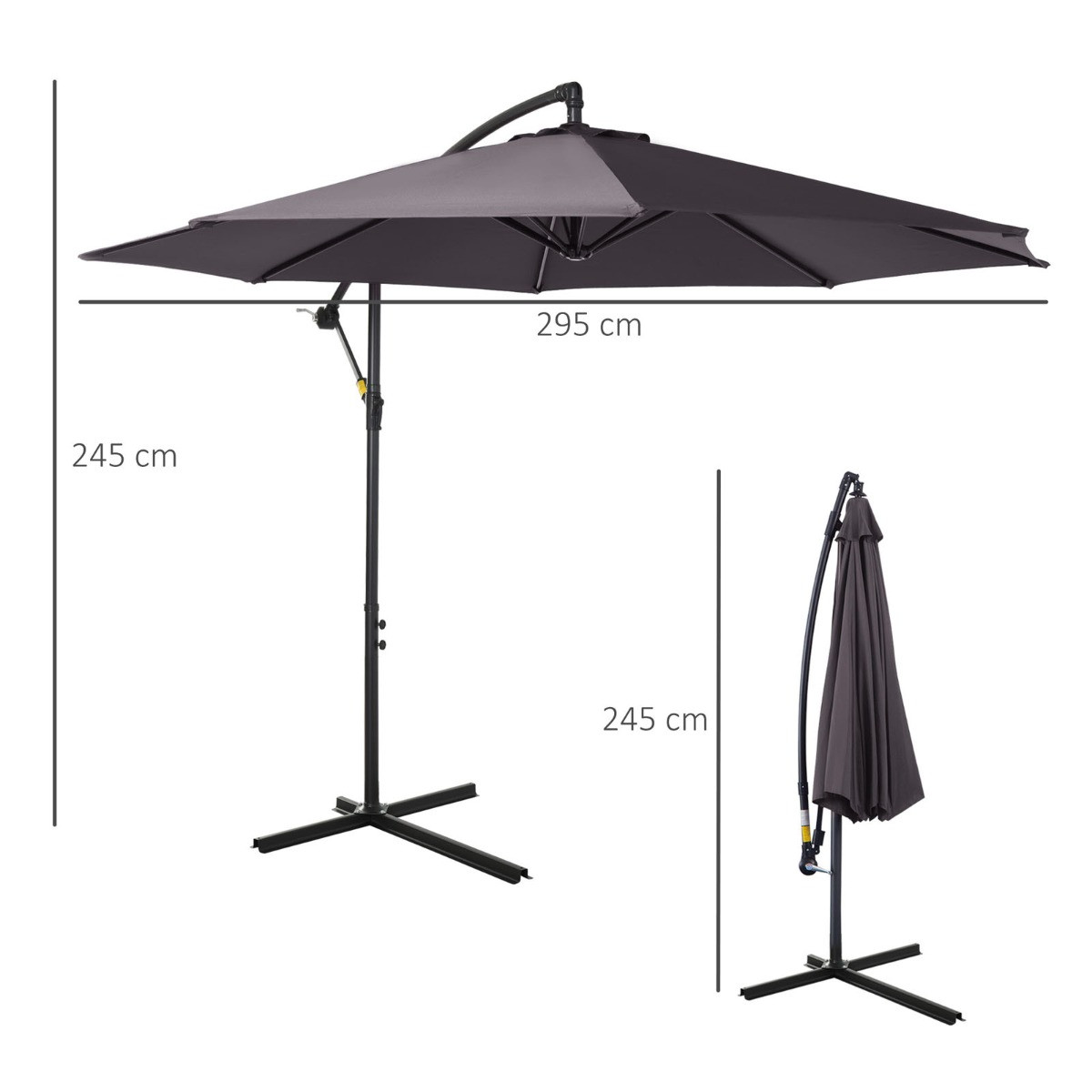 Outsunny Cantilever Parasol Umbrella, Charcoal - 3M>