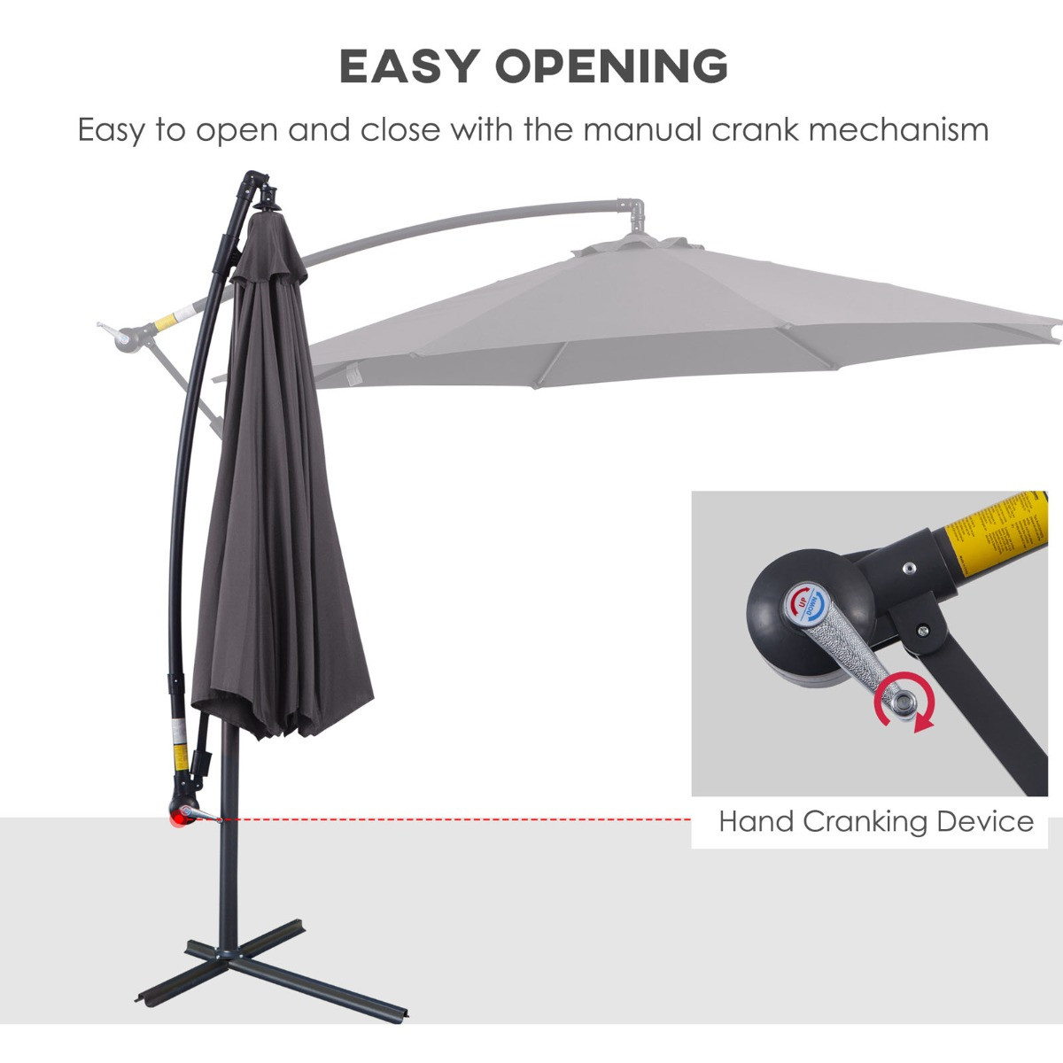 Outsunny Cantilever Parasol Umbrella, Charcoal - 3M>
