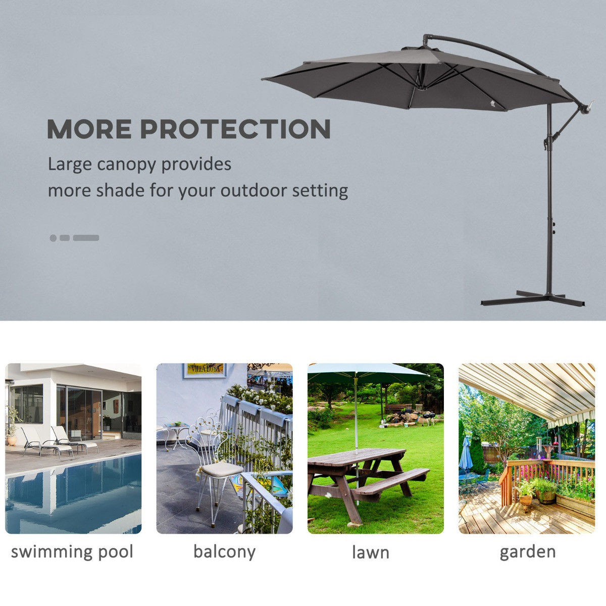 Outsunny Cantilever Parasol Umbrella, Charcoal - 3M>