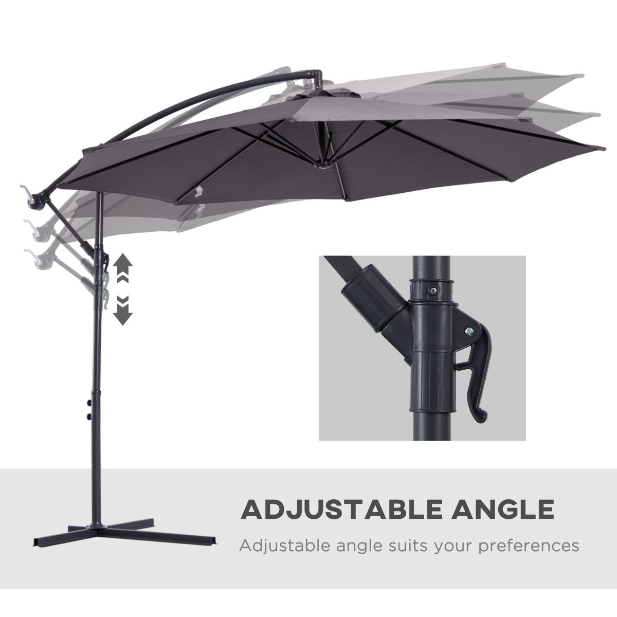 Outsunny Cantilever Parasol Umbrella, Charcoal - 3M>