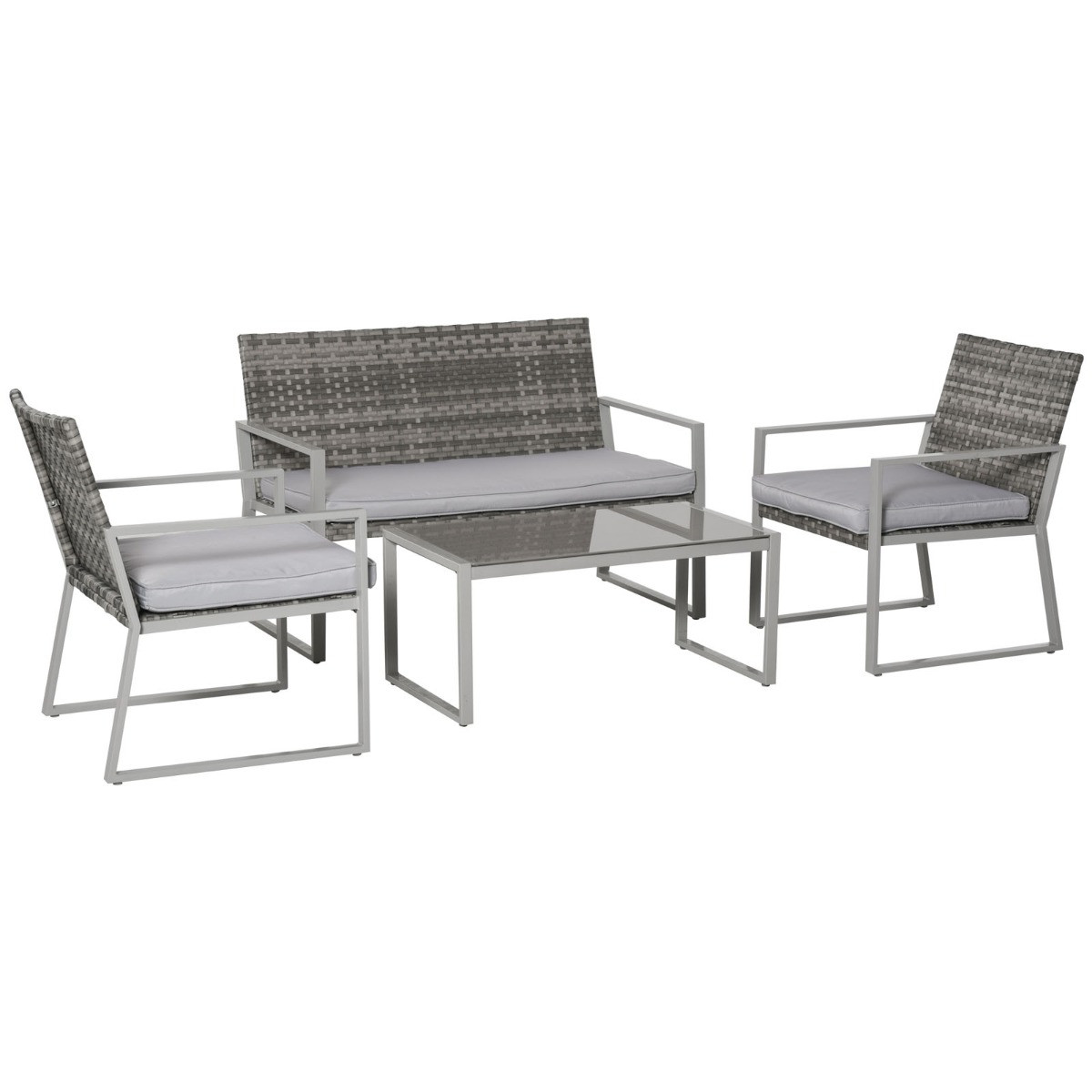 Outsunny Garden Rattan Furniture Set, Grey - 4 Seater>