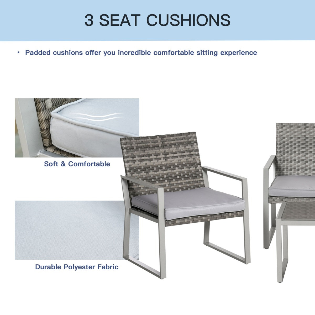 Outsunny Garden Rattan Furniture Set, Grey - 4 Seater>