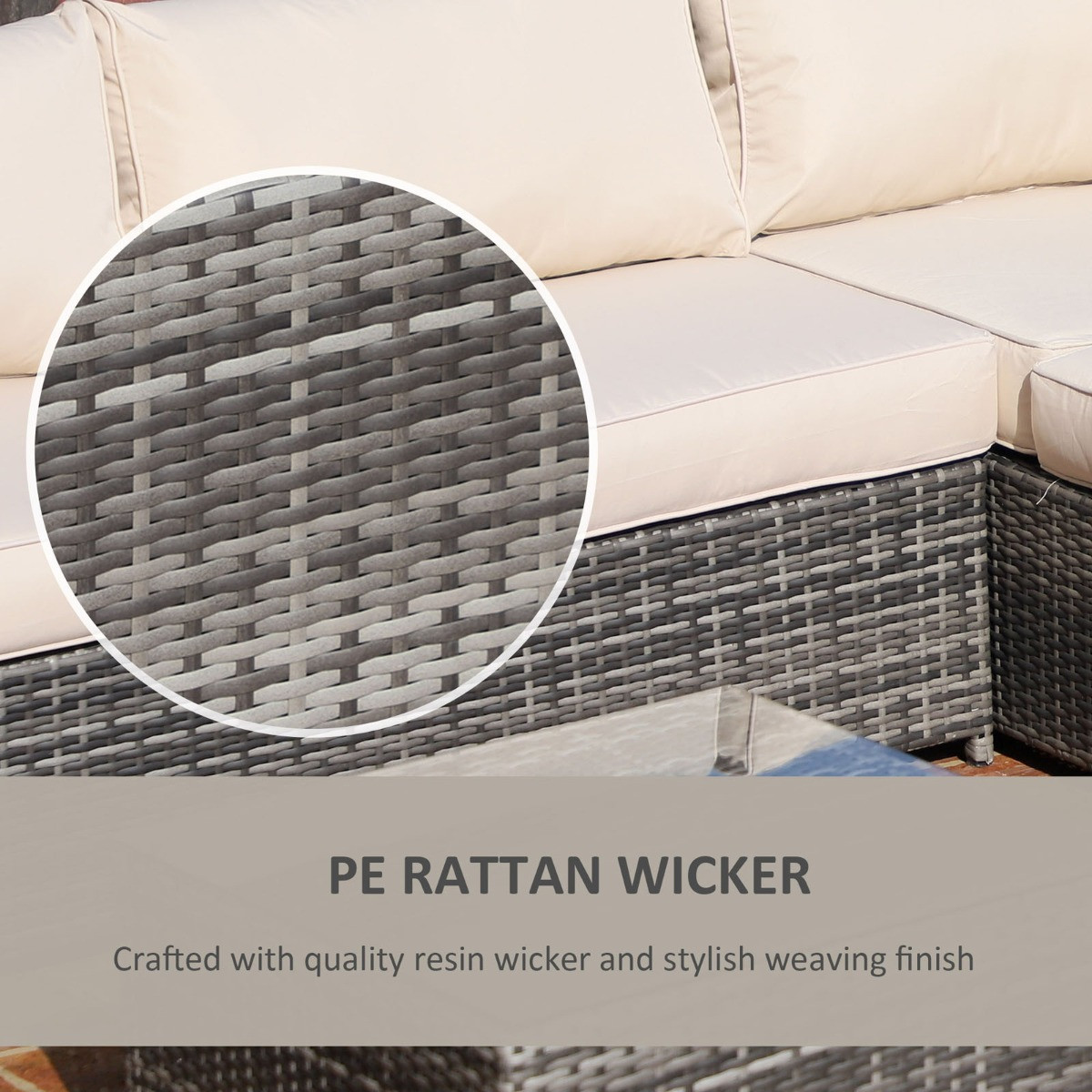 Outsunny Rattan Corner Sofa Set With Coffee Table, Grey/Beige - 4 Seater>